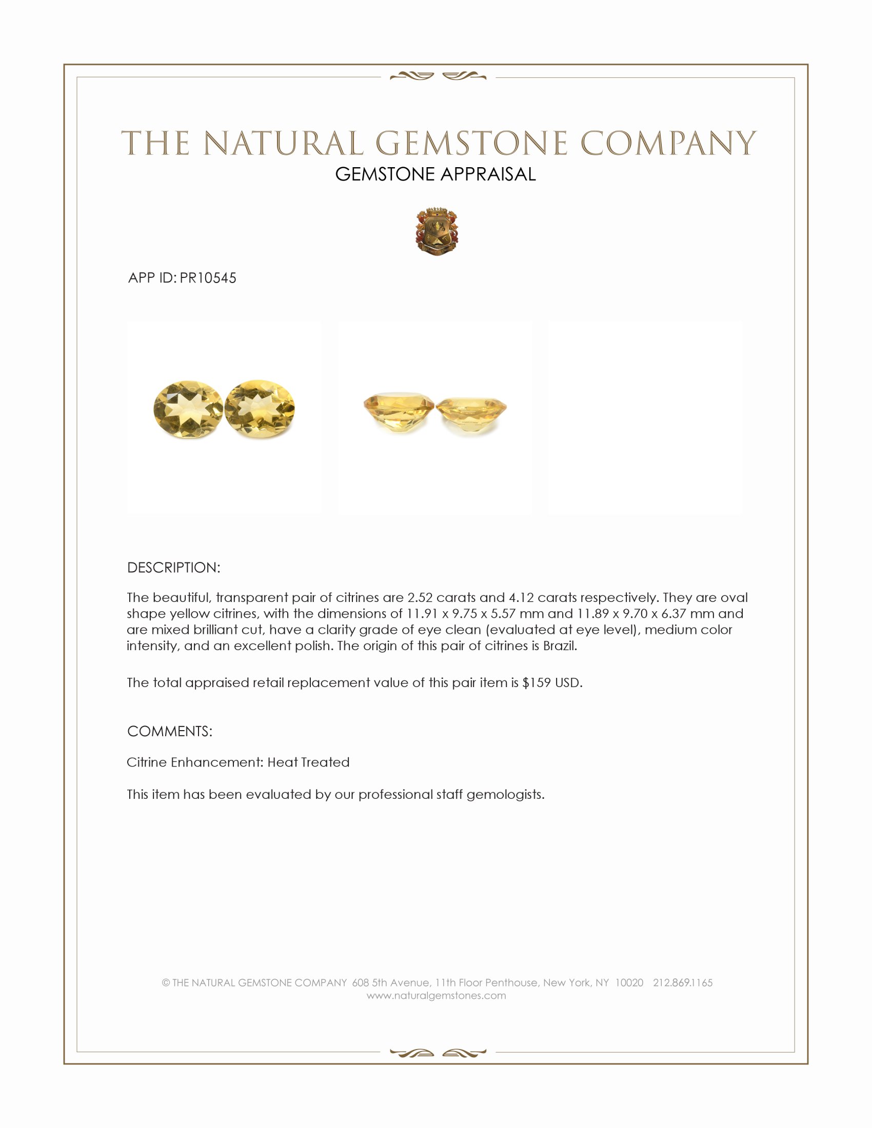 6.64 Ct.Tw. Yellow Citrine Pair from Brazil