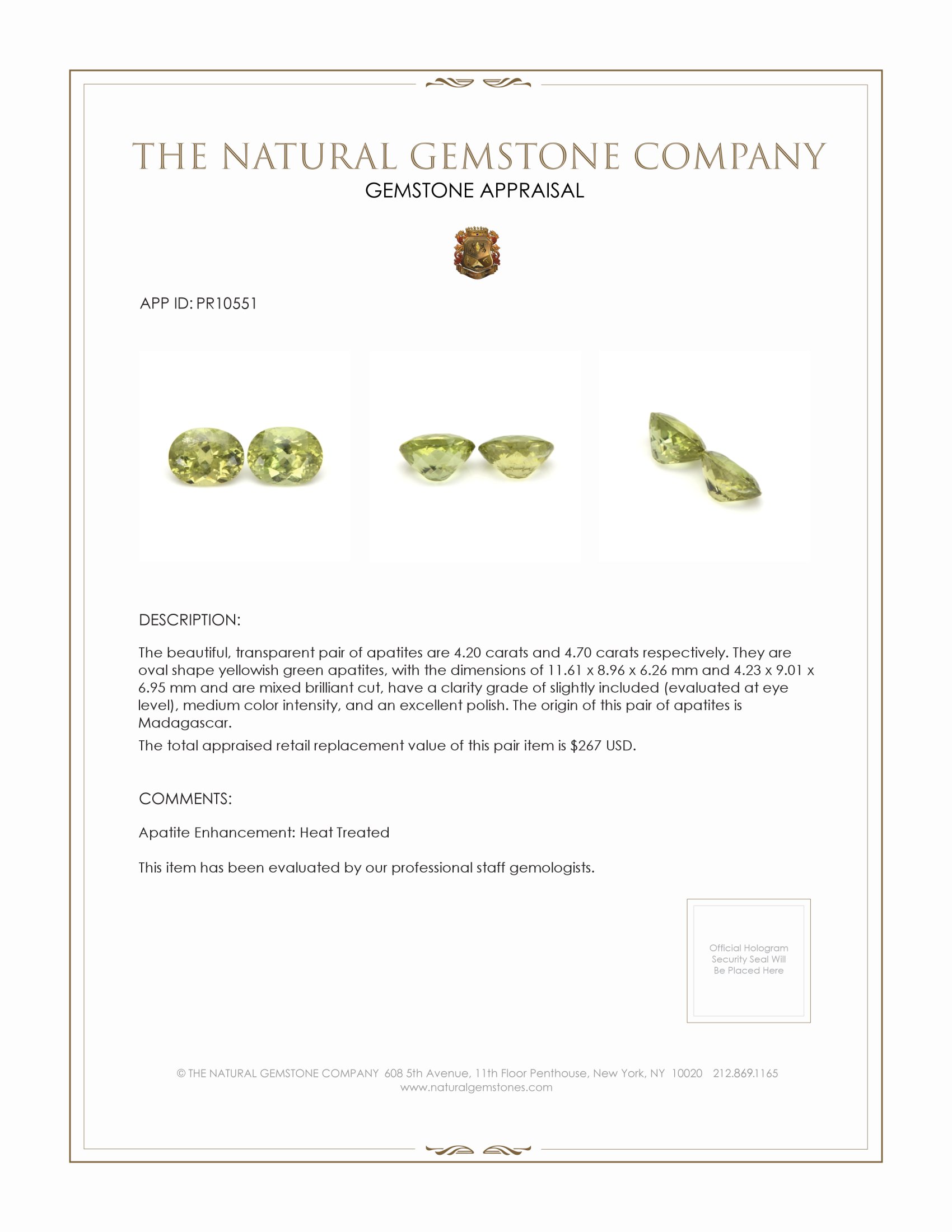 8.90 Ct.Tw. Apatite Pair from Madagascar