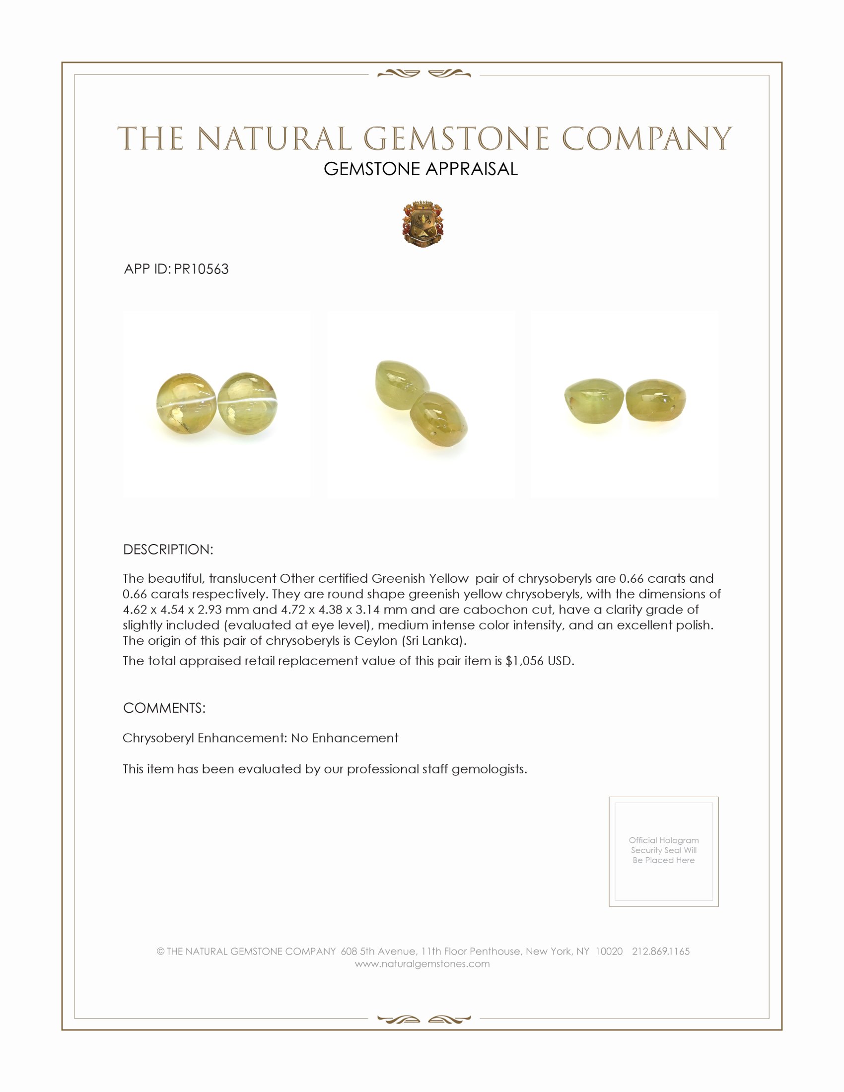 1.32 Ct.Tw. Cabochon Chrysoberyl Pair from Ceylon (Sri Lanka)