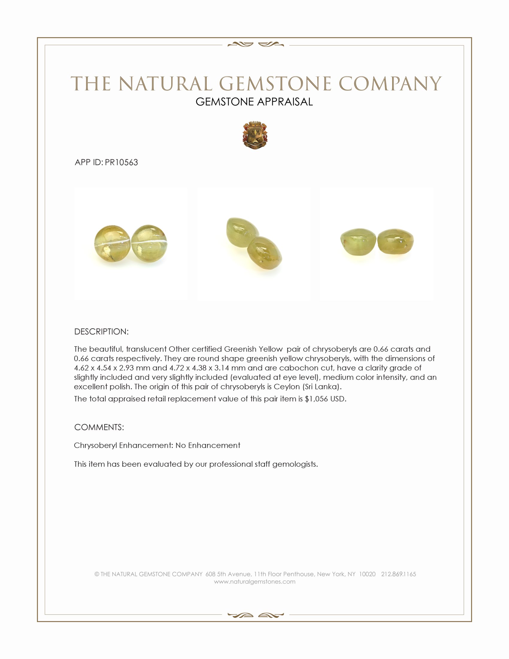 1.32 Ct.Tw. Cabochon Chrysoberyl Pair from Ceylon (Sri Lanka)