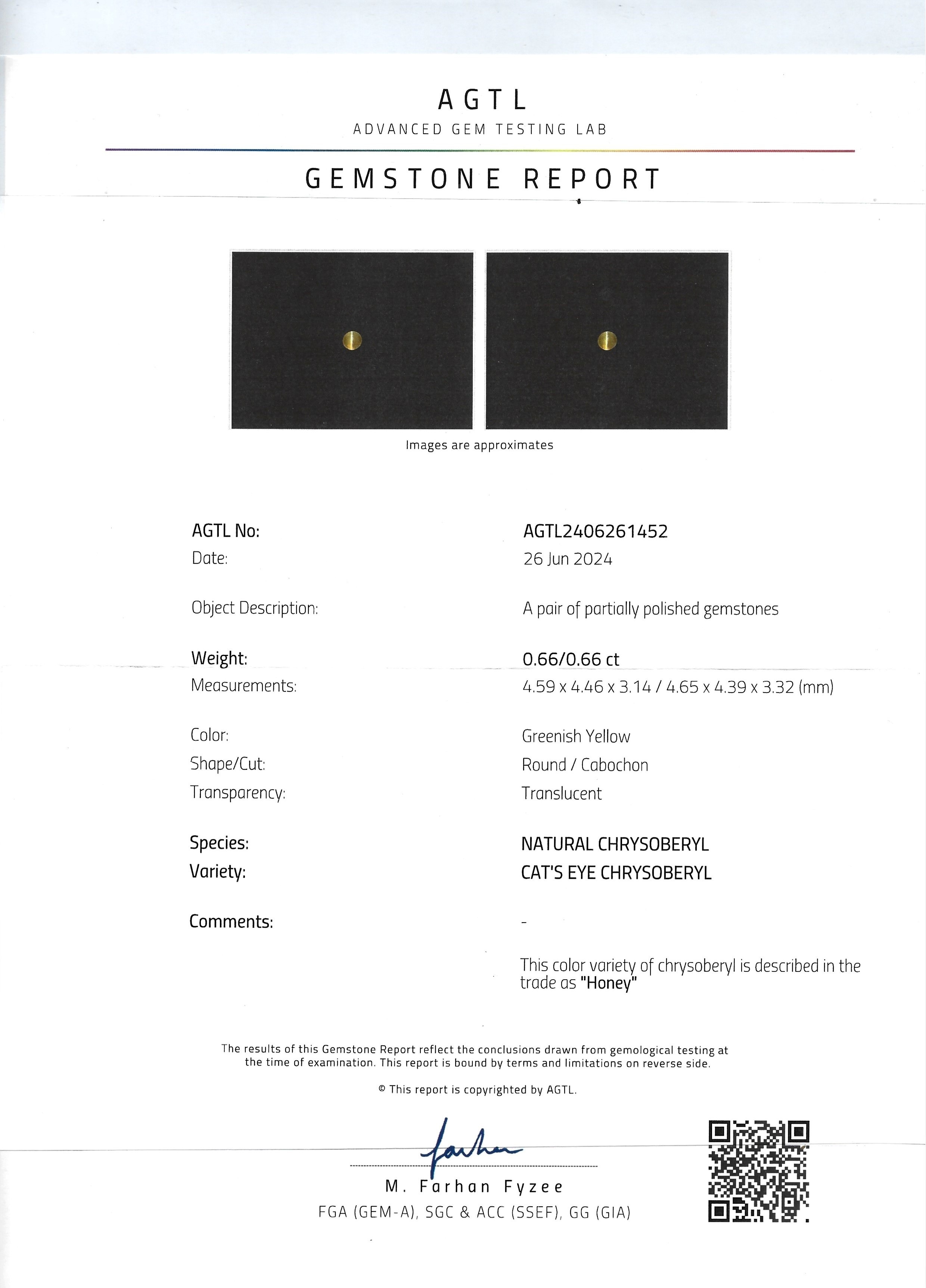 1.32 Ct.Tw. Cabochon Chrysoberyl Pair from Ceylon (Sri Lanka)