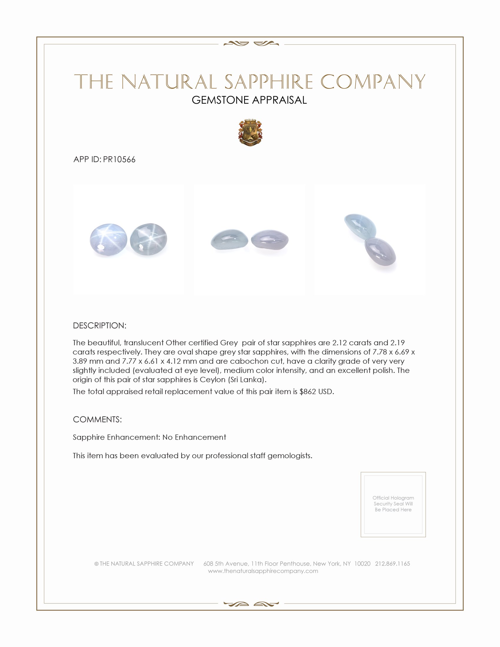 4.31 Ct.Tw. Grey Star Sapphire Pair from Ceylon (Sri Lanka)