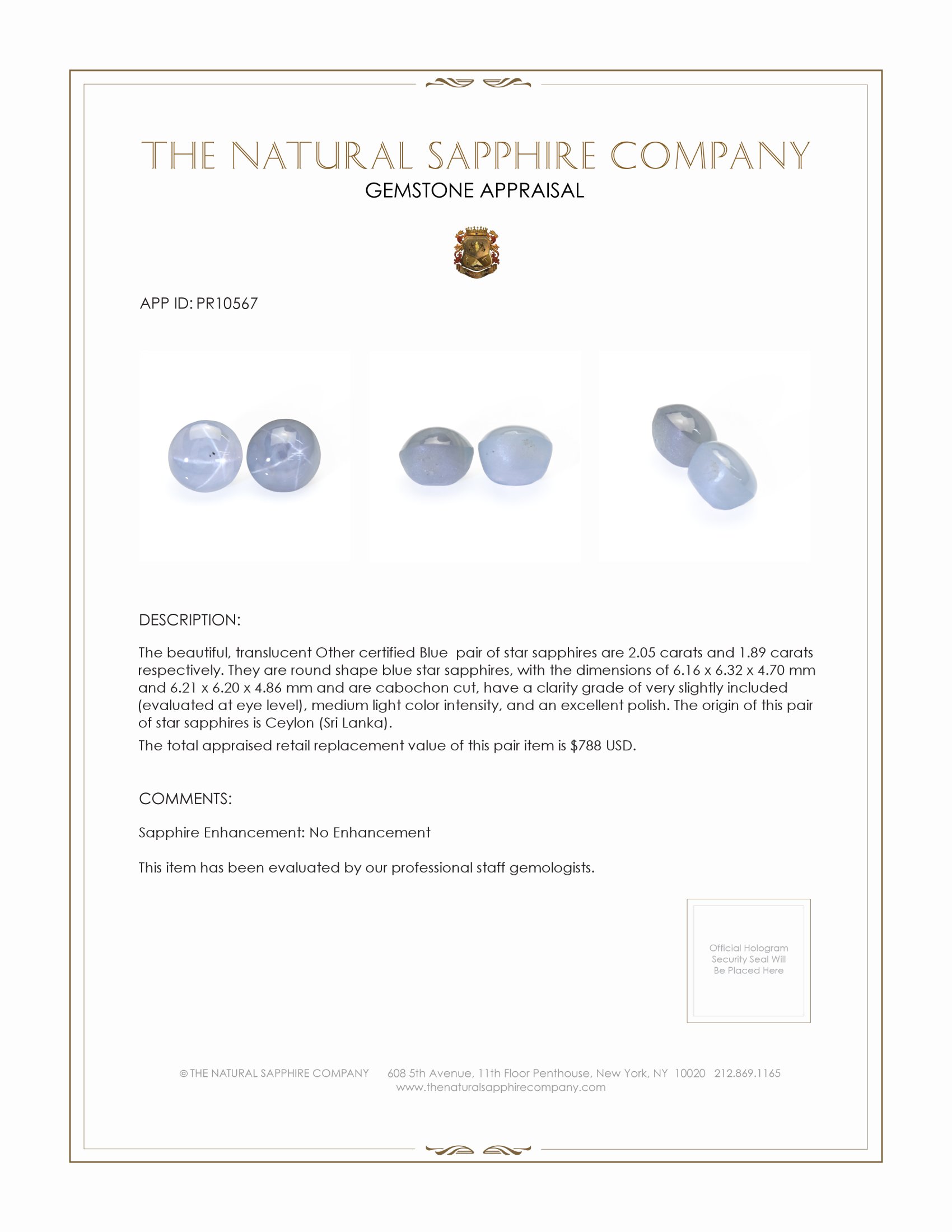 3.94 Ct.Tw. Blue Star Sapphire Pair from Ceylon (Sri Lanka)