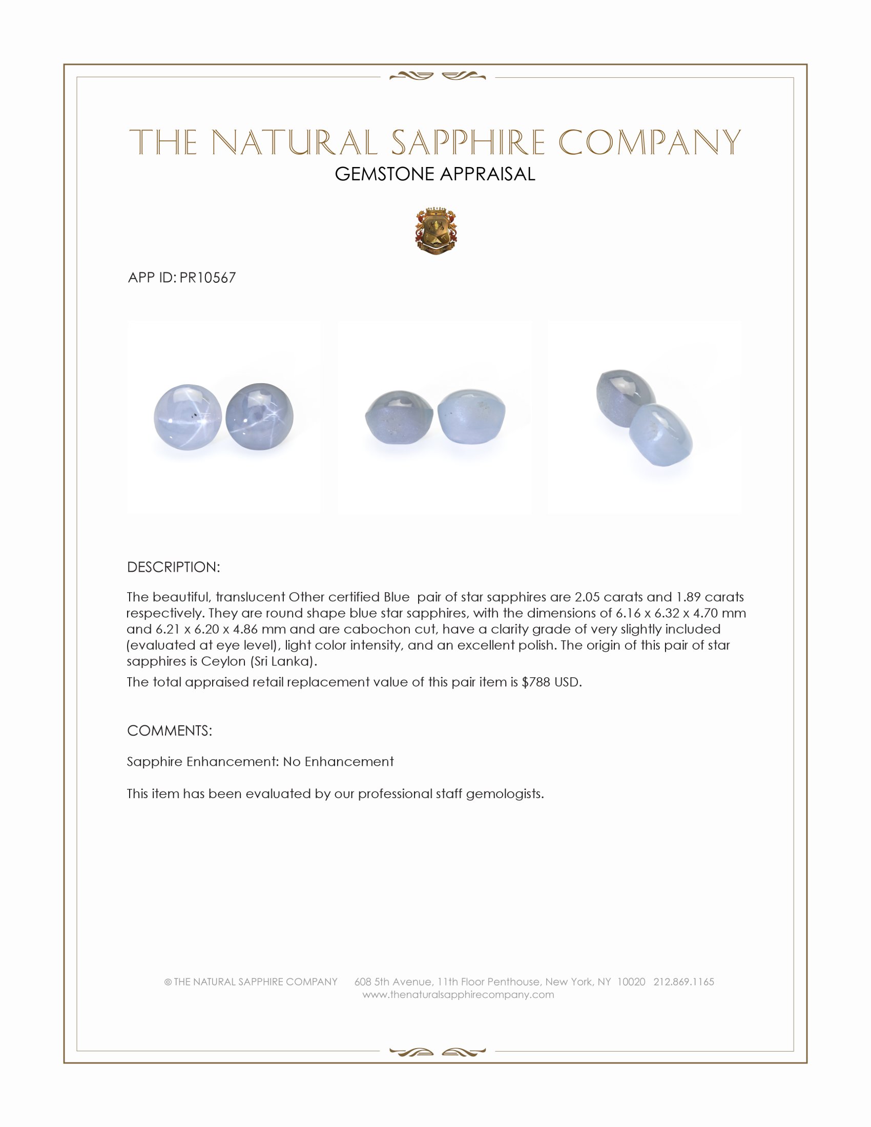 3.94 Ct.Tw. Blue Star Sapphire Pair from Ceylon (Sri Lanka)