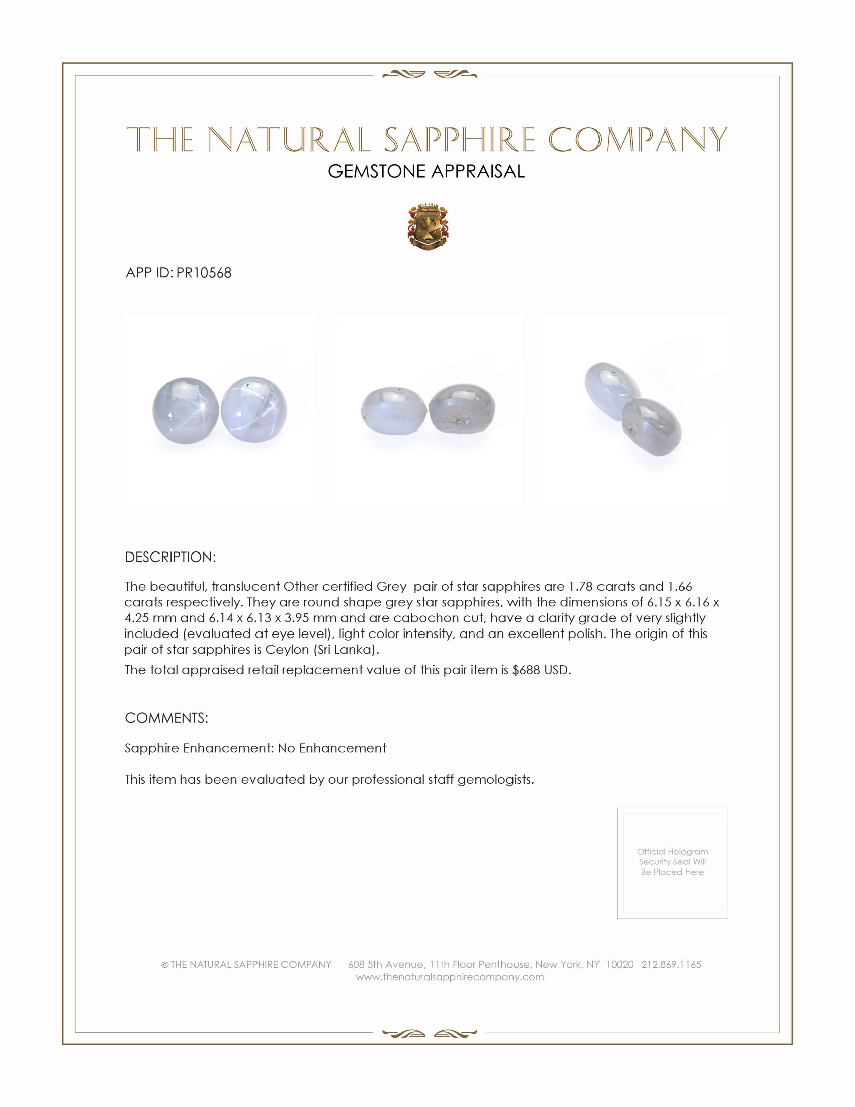 3.44 Ct.Tw. Grey Star Sapphire Pair from Ceylon (Sri Lanka)