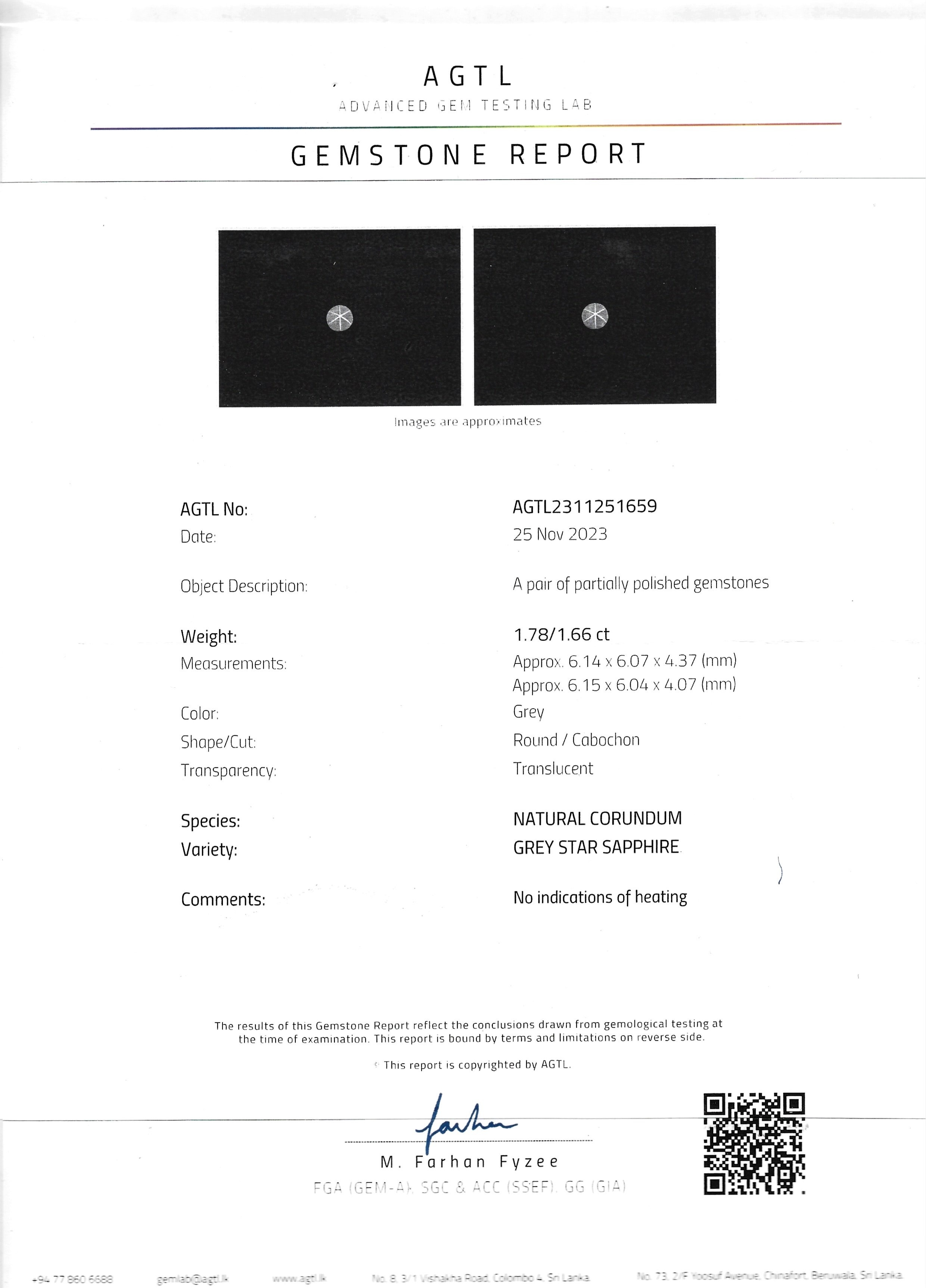 3.44 Ct.Tw. Grey Star Sapphire Pair from Ceylon (Sri Lanka)