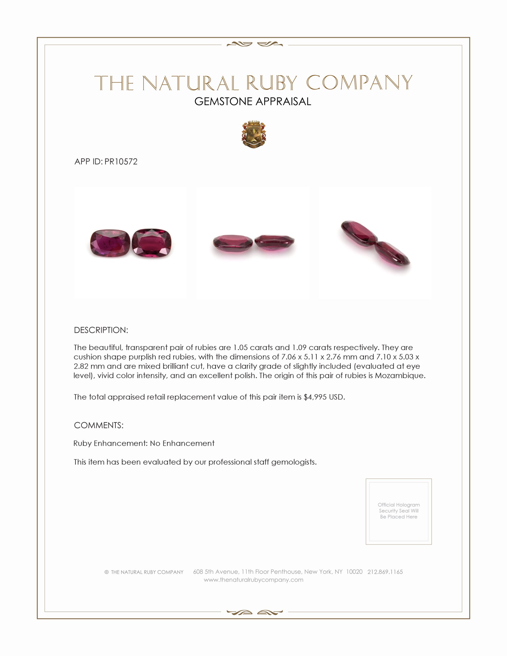 2.14 Ct.Tw. Ruby Pair from Mozambique