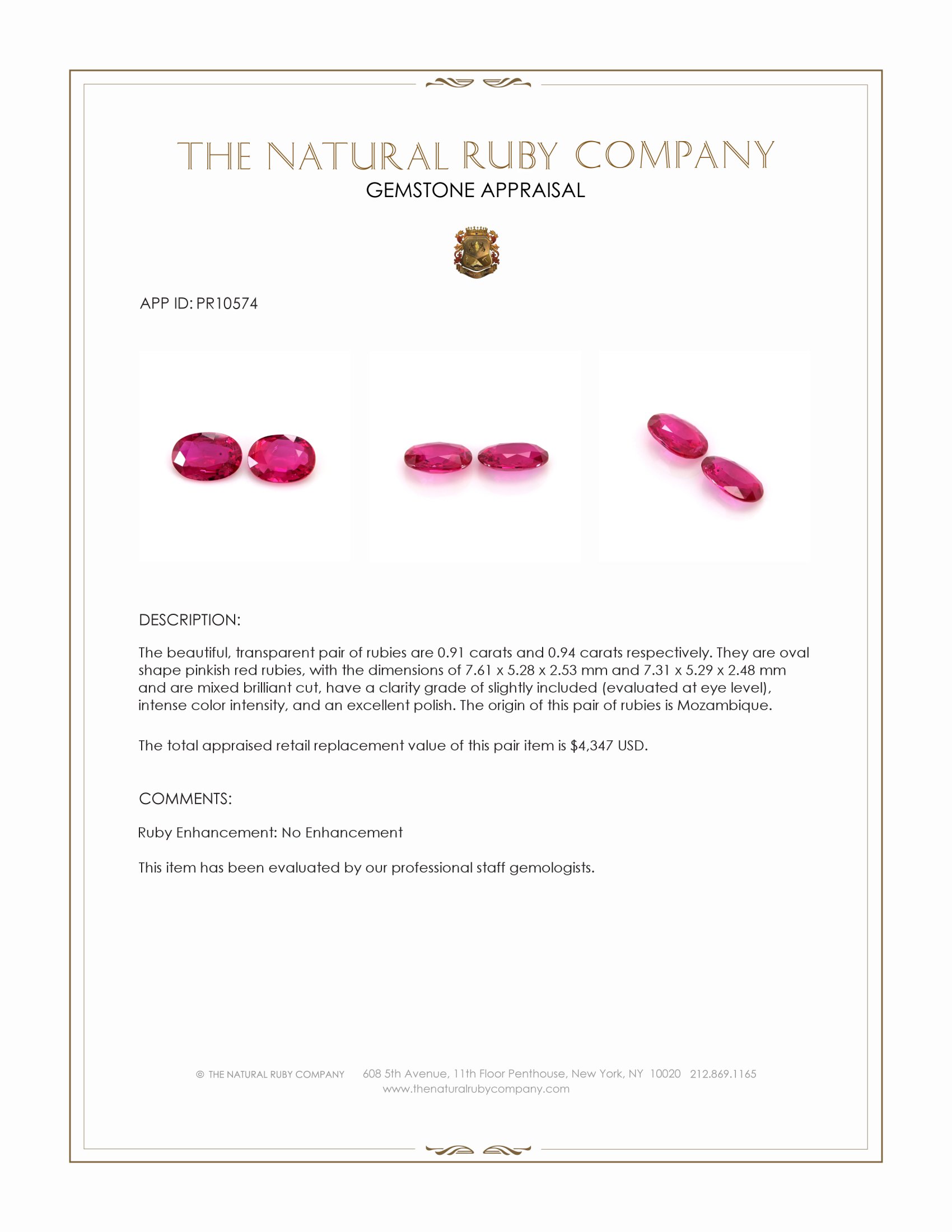 1.85 Ct.Tw. Pinkish Red Ruby Pair from Mozambique