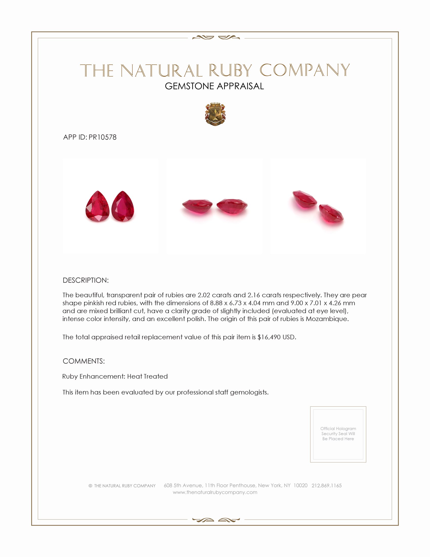 4.18 Ct.Tw. Ruby Pair from Mozambique