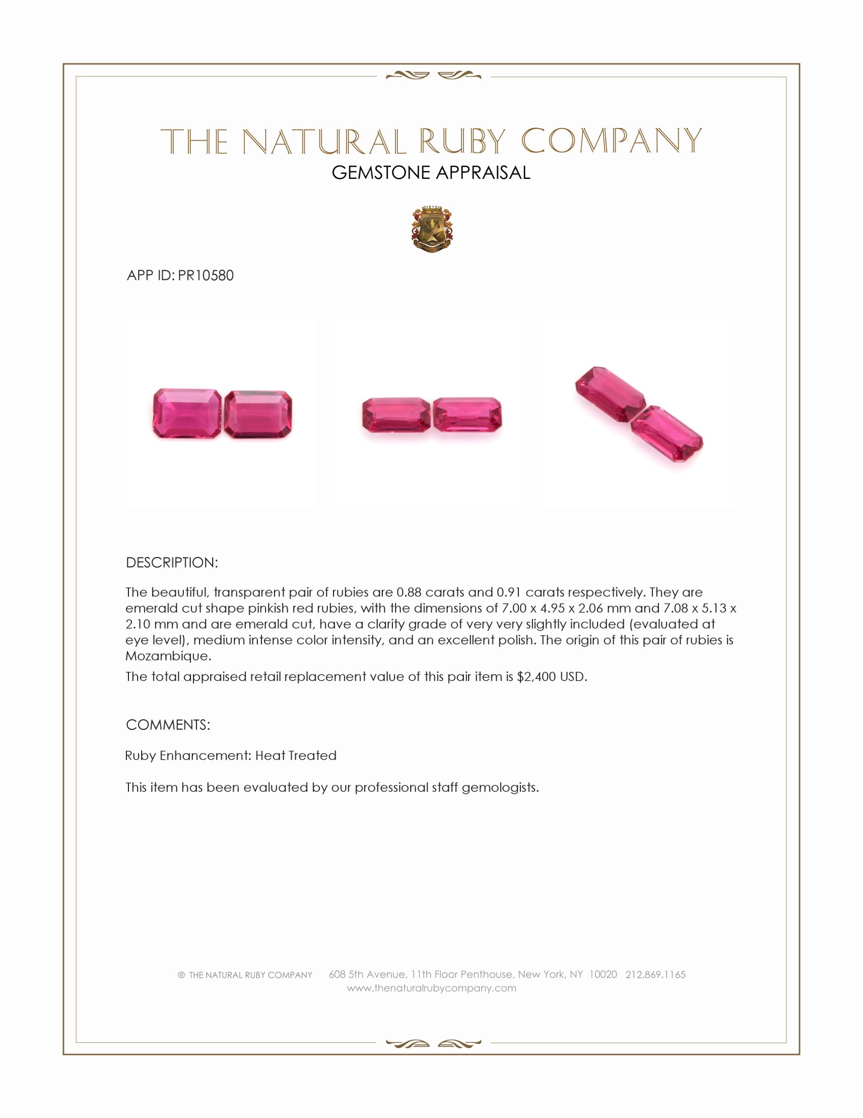 1.79 Ct.Tw. Ruby Pair from Mozambique