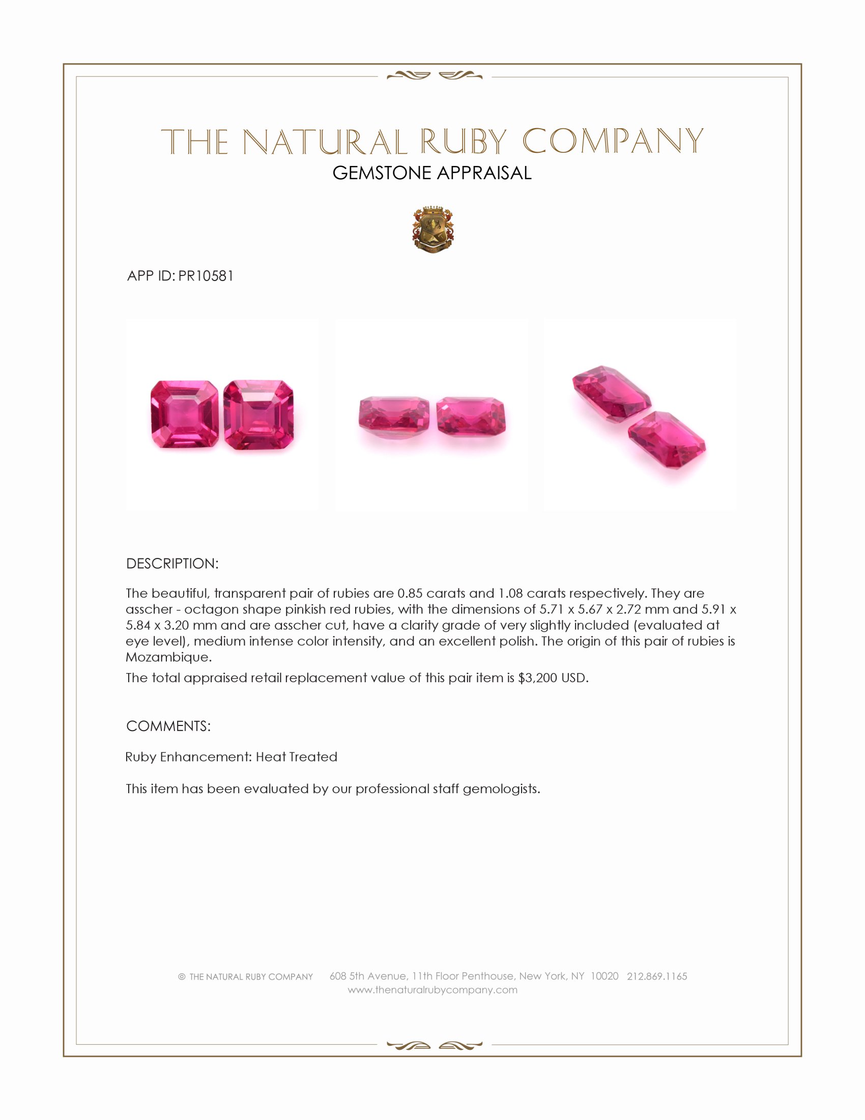 1.93 Ct.Tw. Pinkish Red Ruby Pair from Mozambique