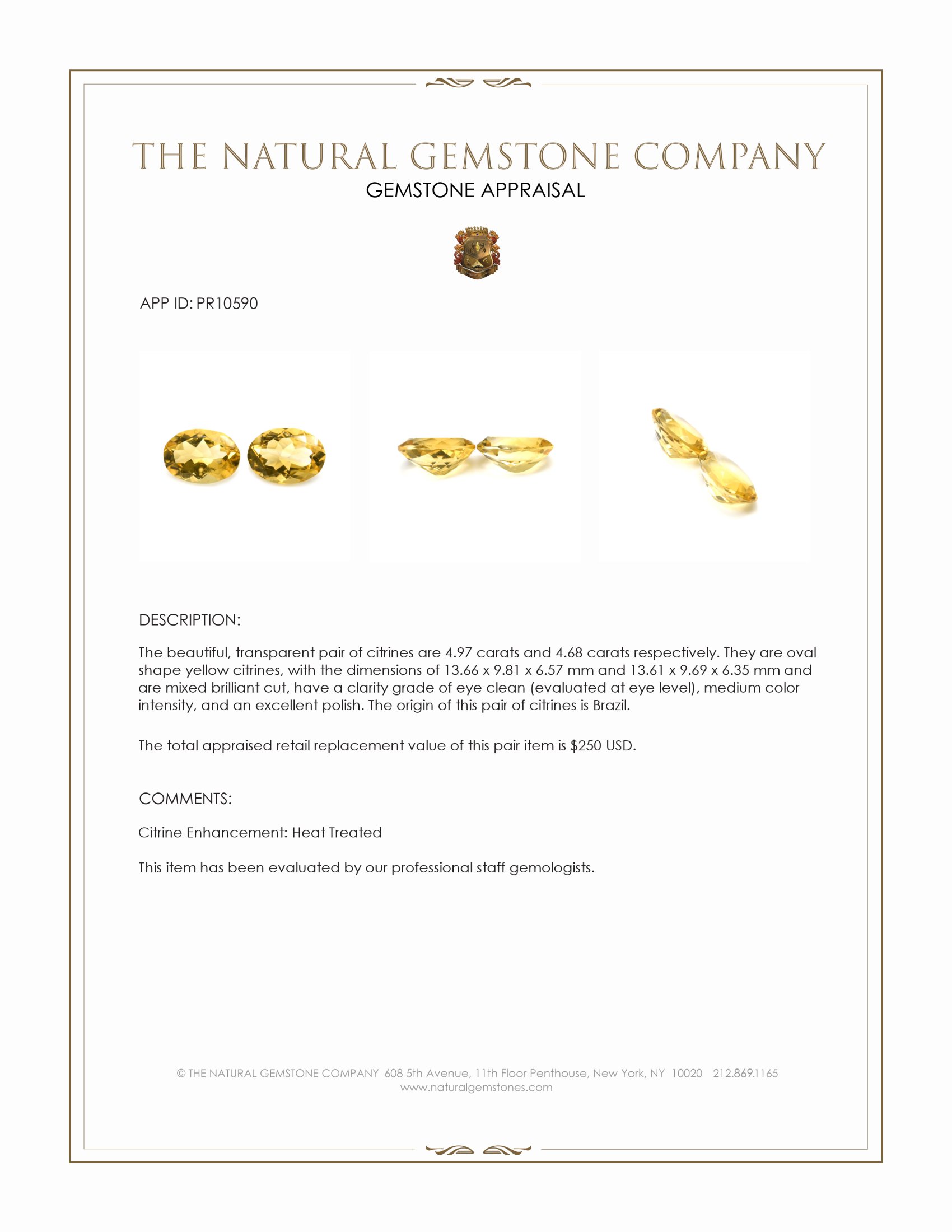 9.65 Ct.Tw. Yellow Citrine Pair from Brazil
