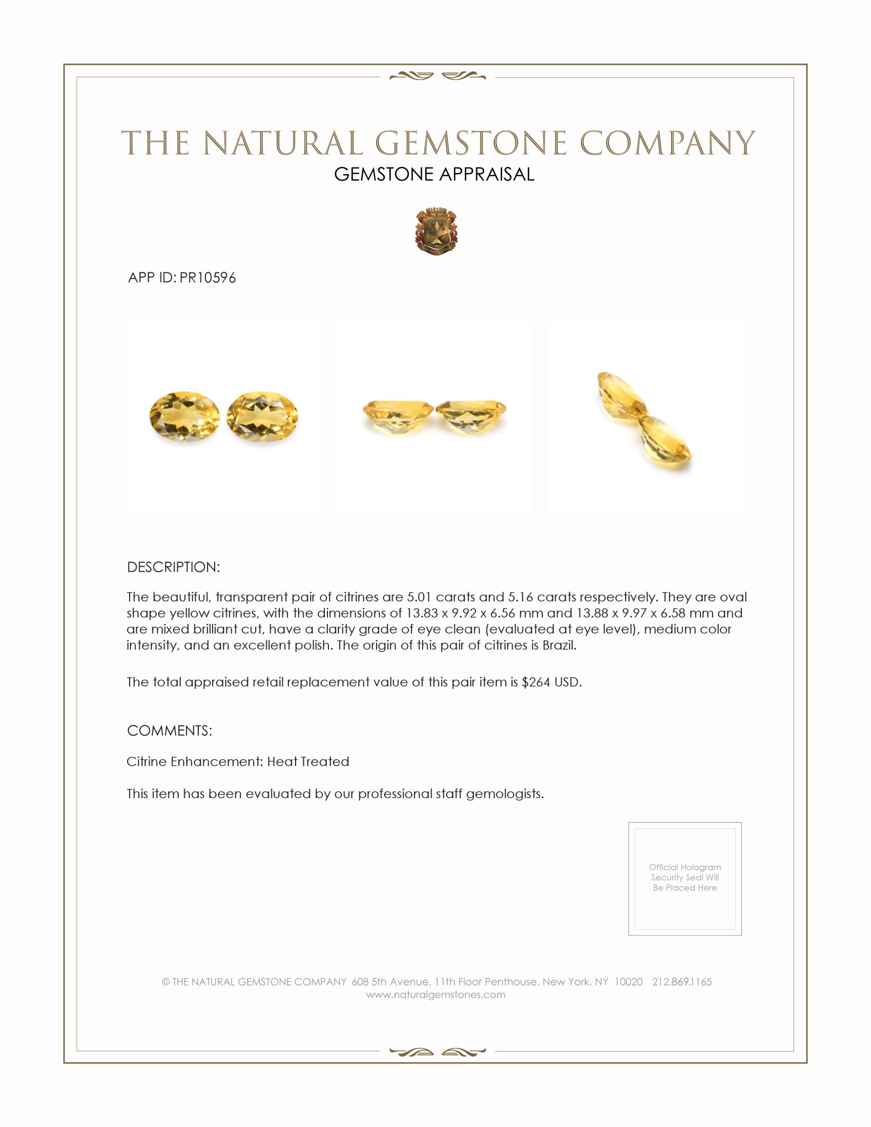 10.17 Ct.Tw. Citrine Pair from Brazil