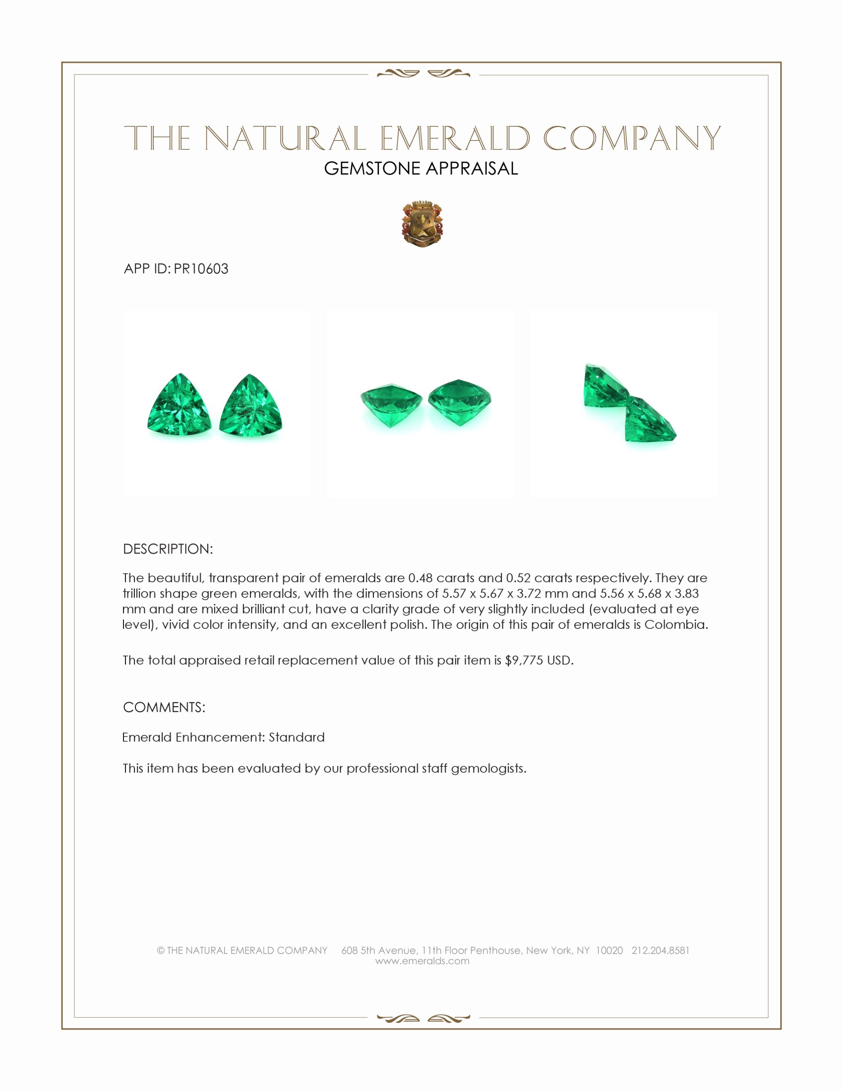 1.00 Ct.Tw. Emerald Pair from Colombia