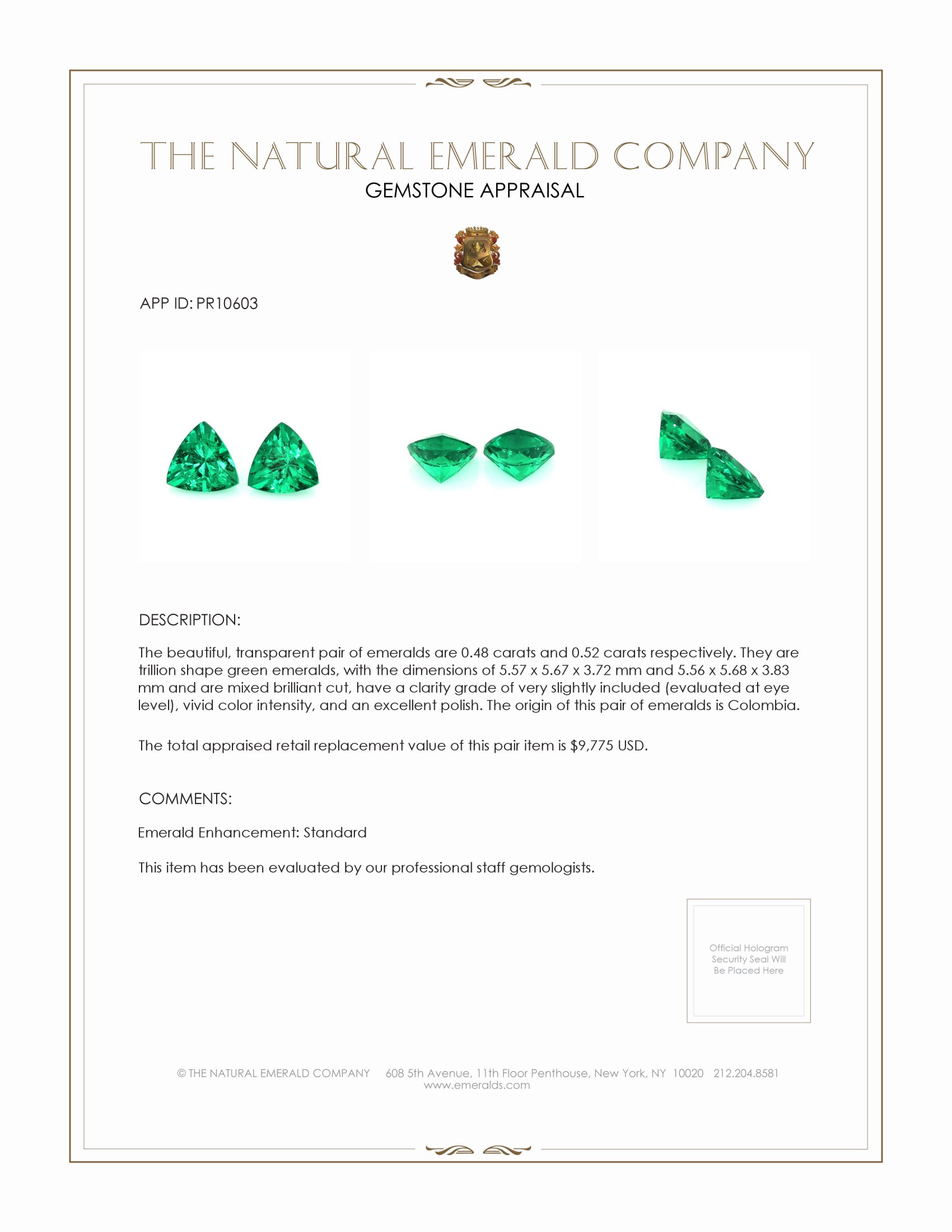 1.00 Ct.Tw. Emerald Pair from Colombia