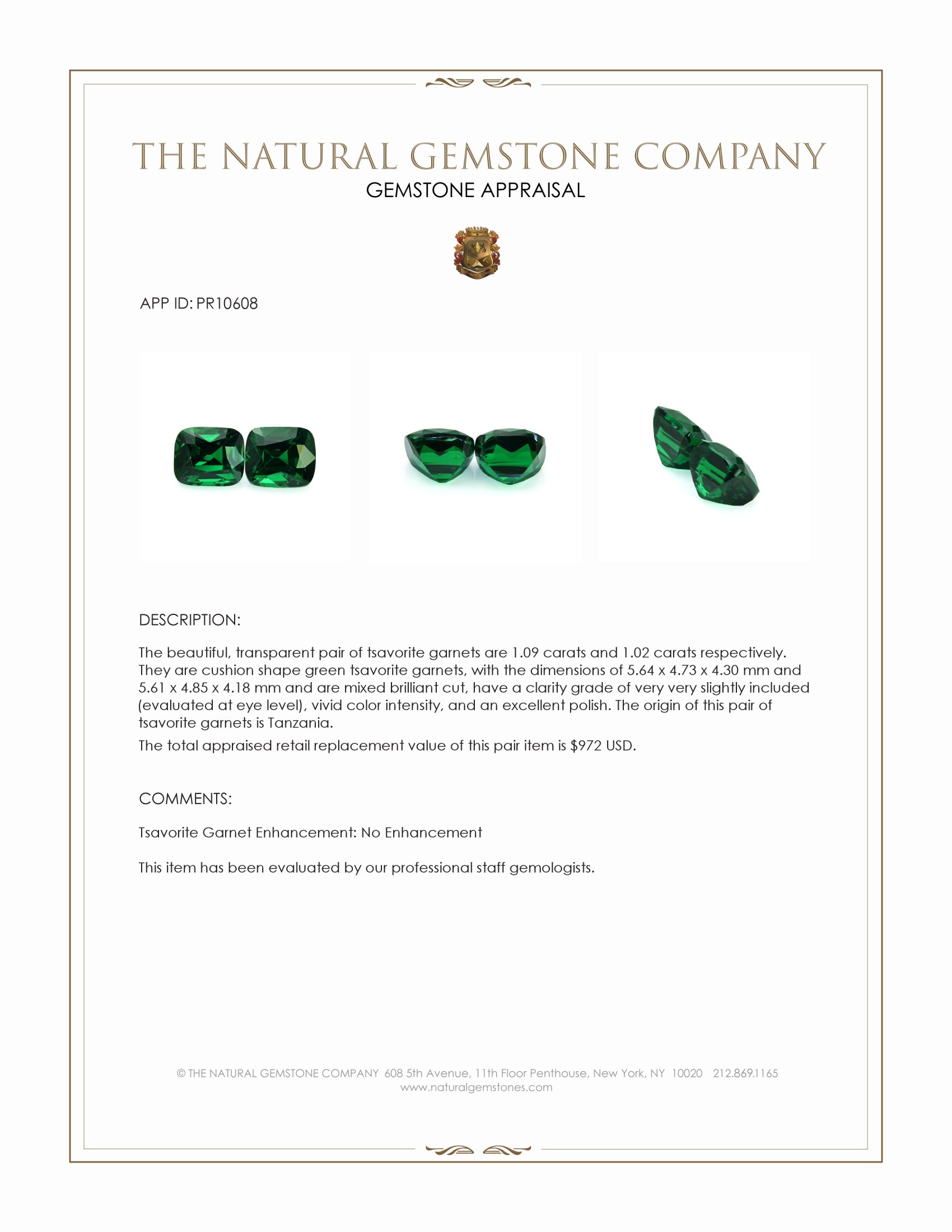 2.11 Ct.Tw. Tsavorite Garnet Pair from Tanzania