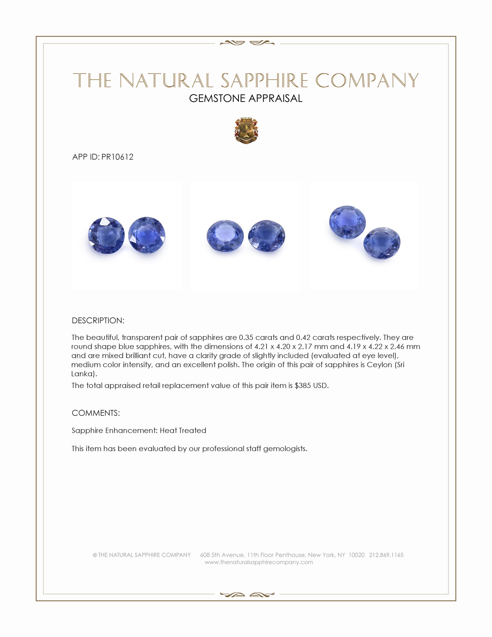 0.77 Ct.Tw. Blue Sapphire Pair from Ceylon (Sri Lanka)