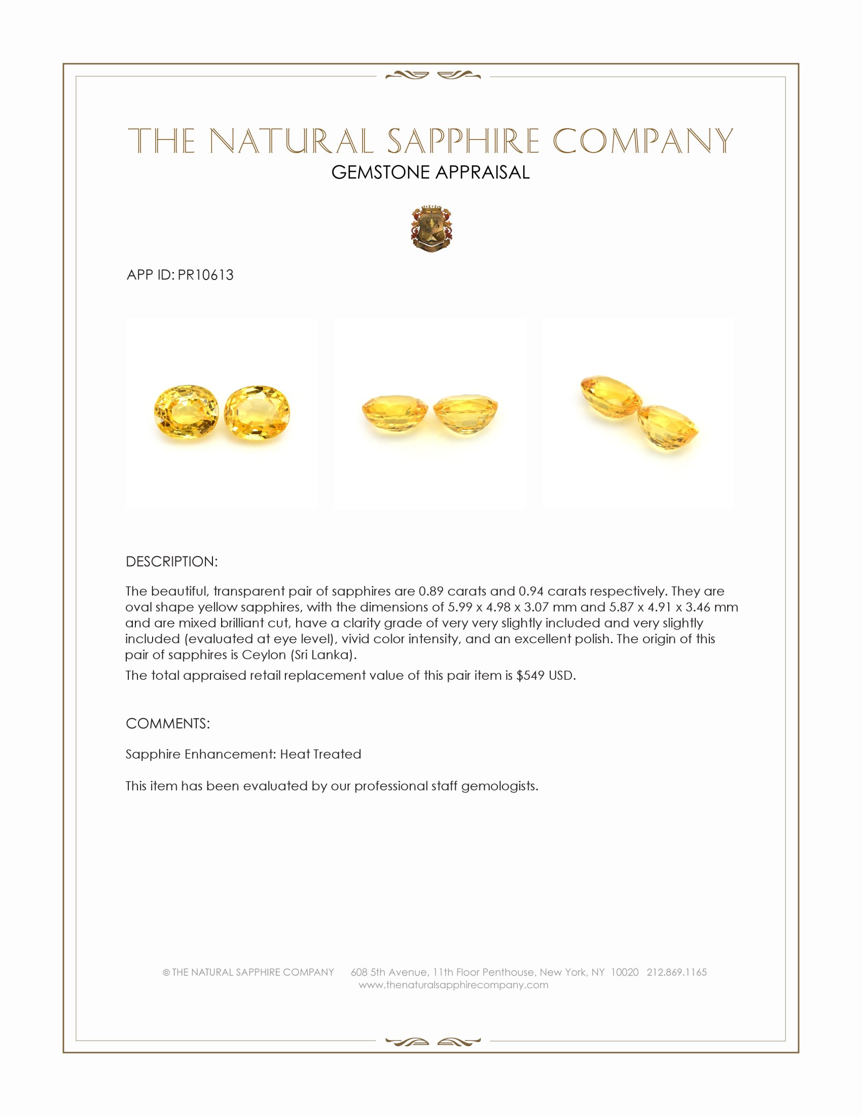 1.83 Ct.Tw. Yellow Sapphire Pair from Ceylon (Sri Lanka)