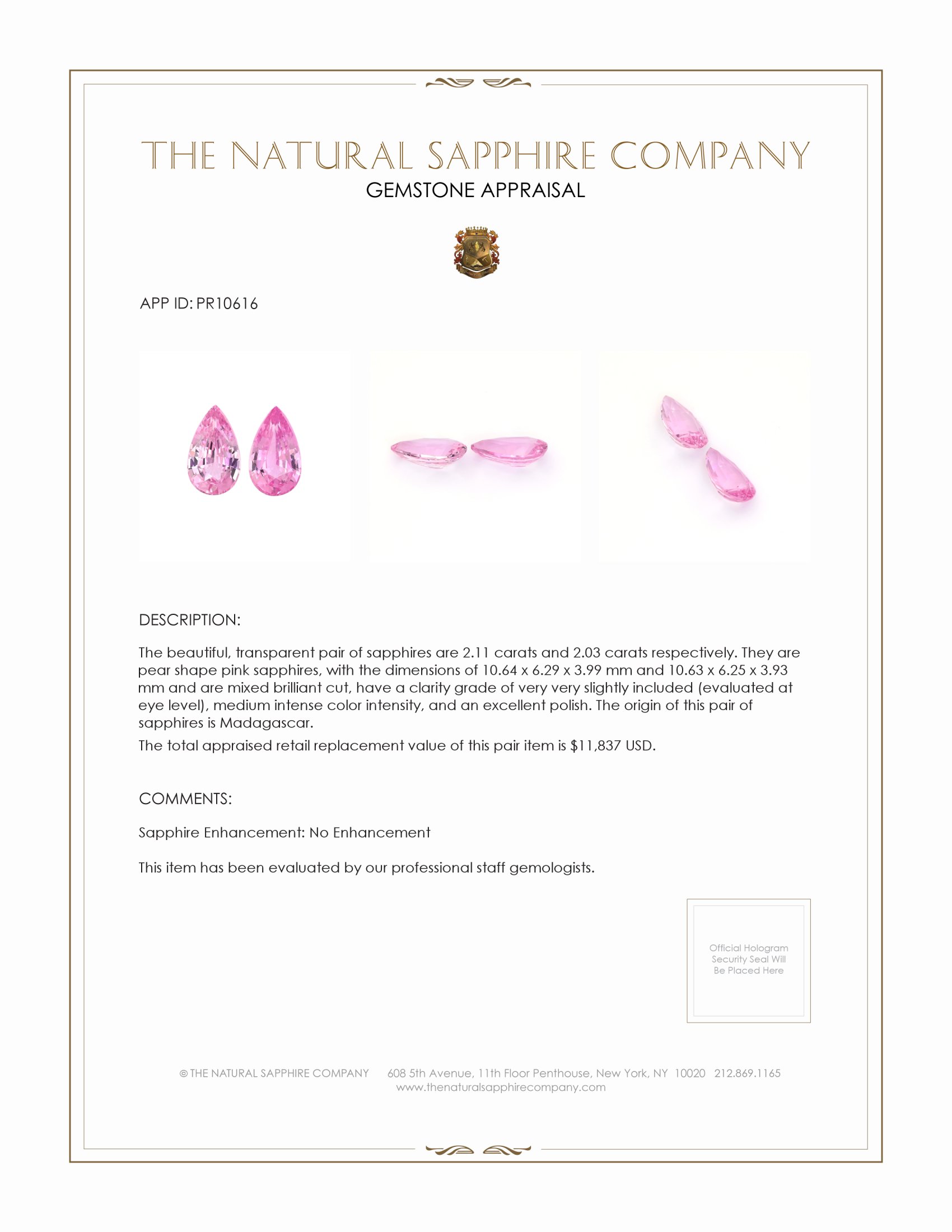 4.14 Ct.Tw. Pink Sapphire Pair from Madagascar