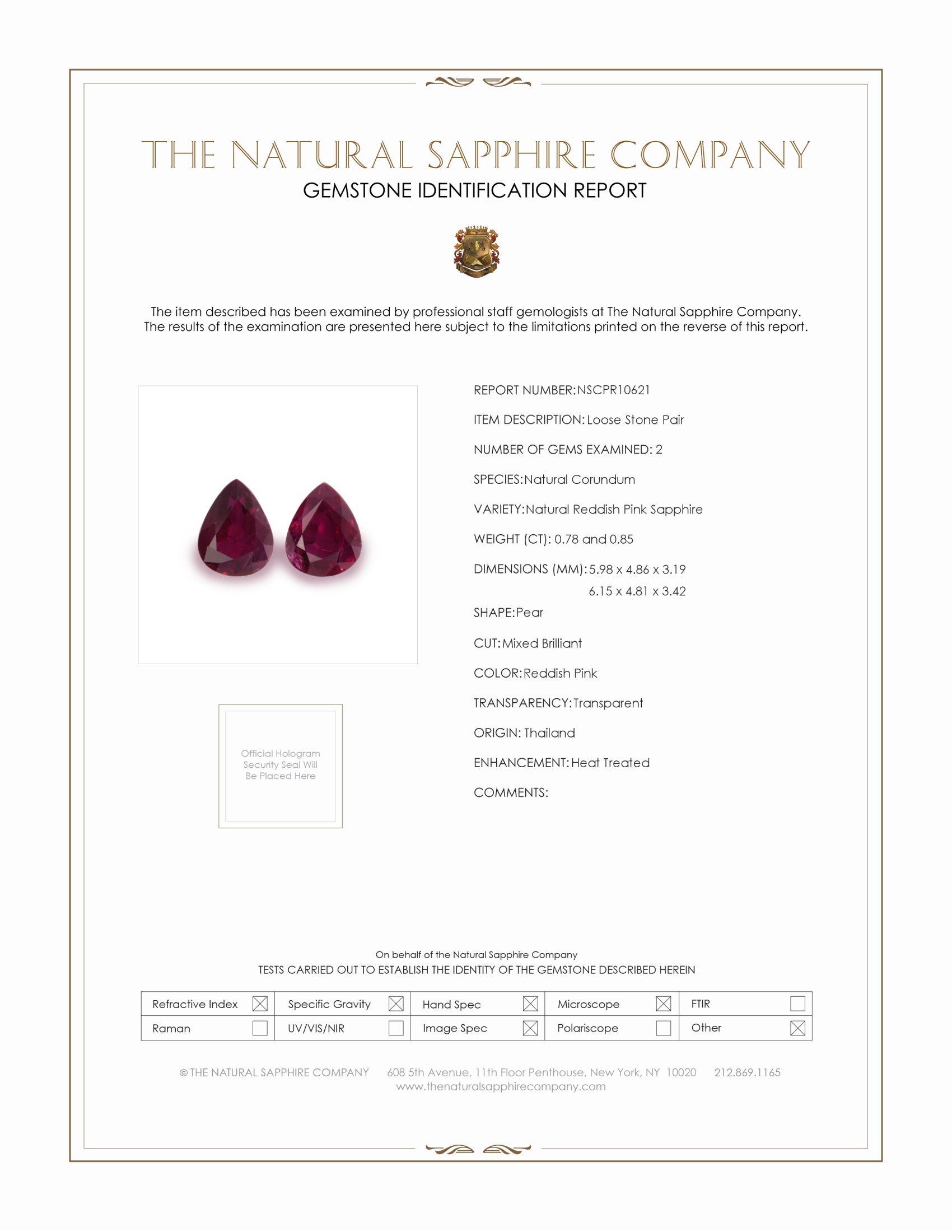 1.63 Ct.Tw. Reddish Pink Sapphire Pair from Thailand