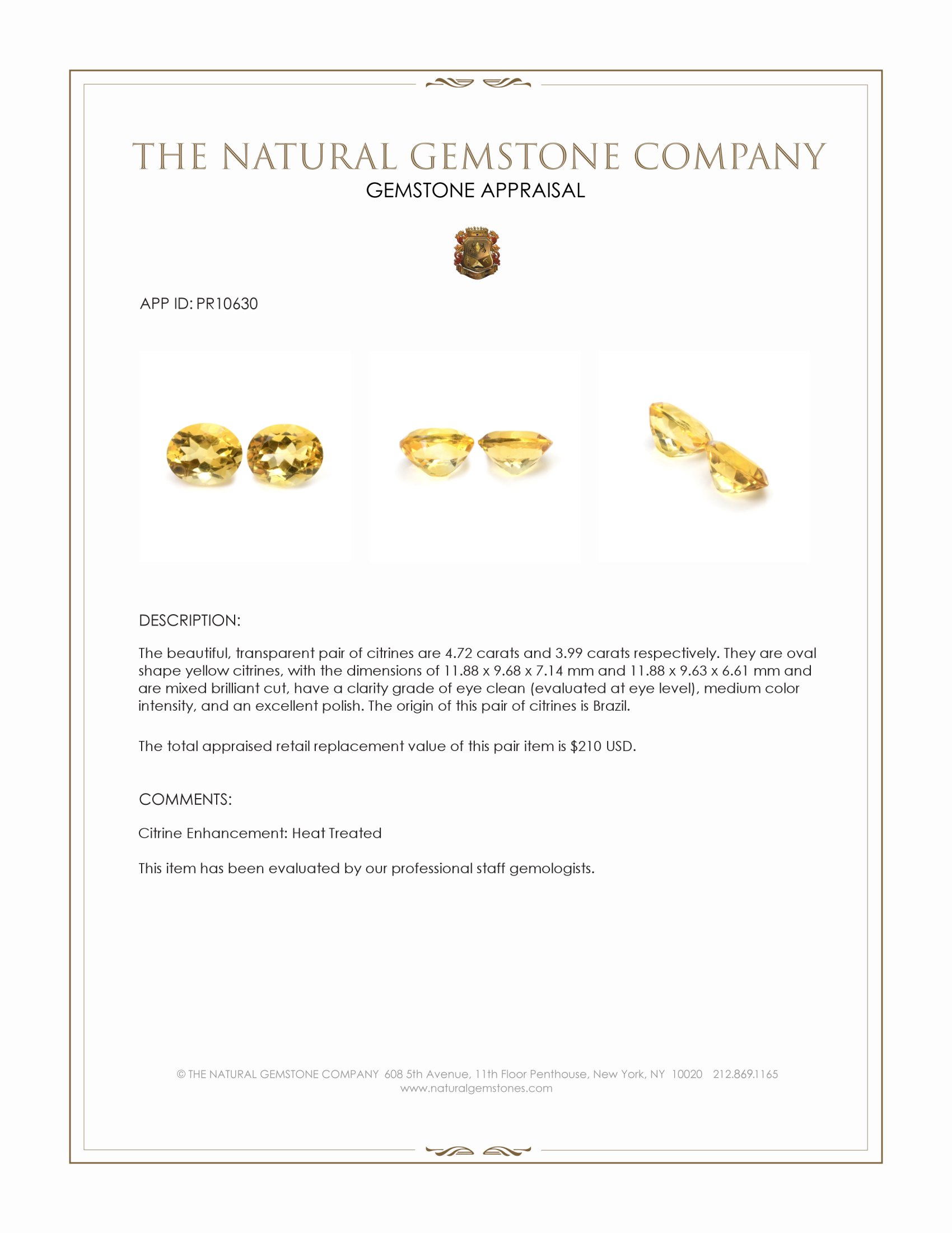 8.71 Ct.Tw. Yellow Citrine Pair from Brazil