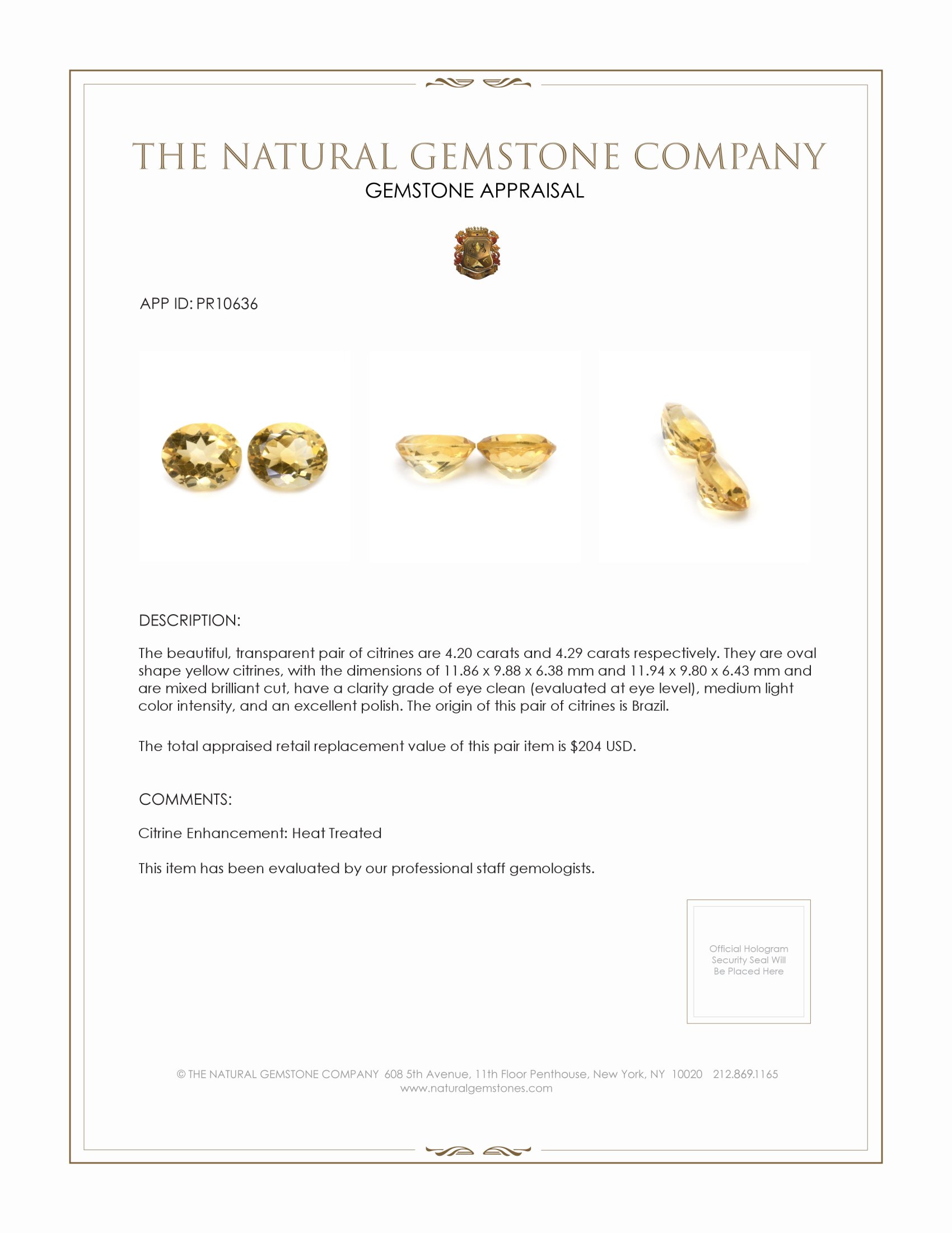 8.49 Ct.Tw. Yellow Citrine Pair from Brazil