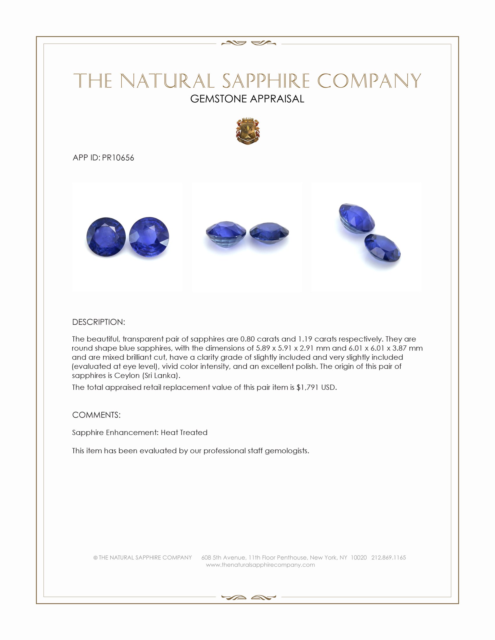 1.99 Ct.Tw. Blue Sapphire Pair from Ceylon (Sri Lanka)