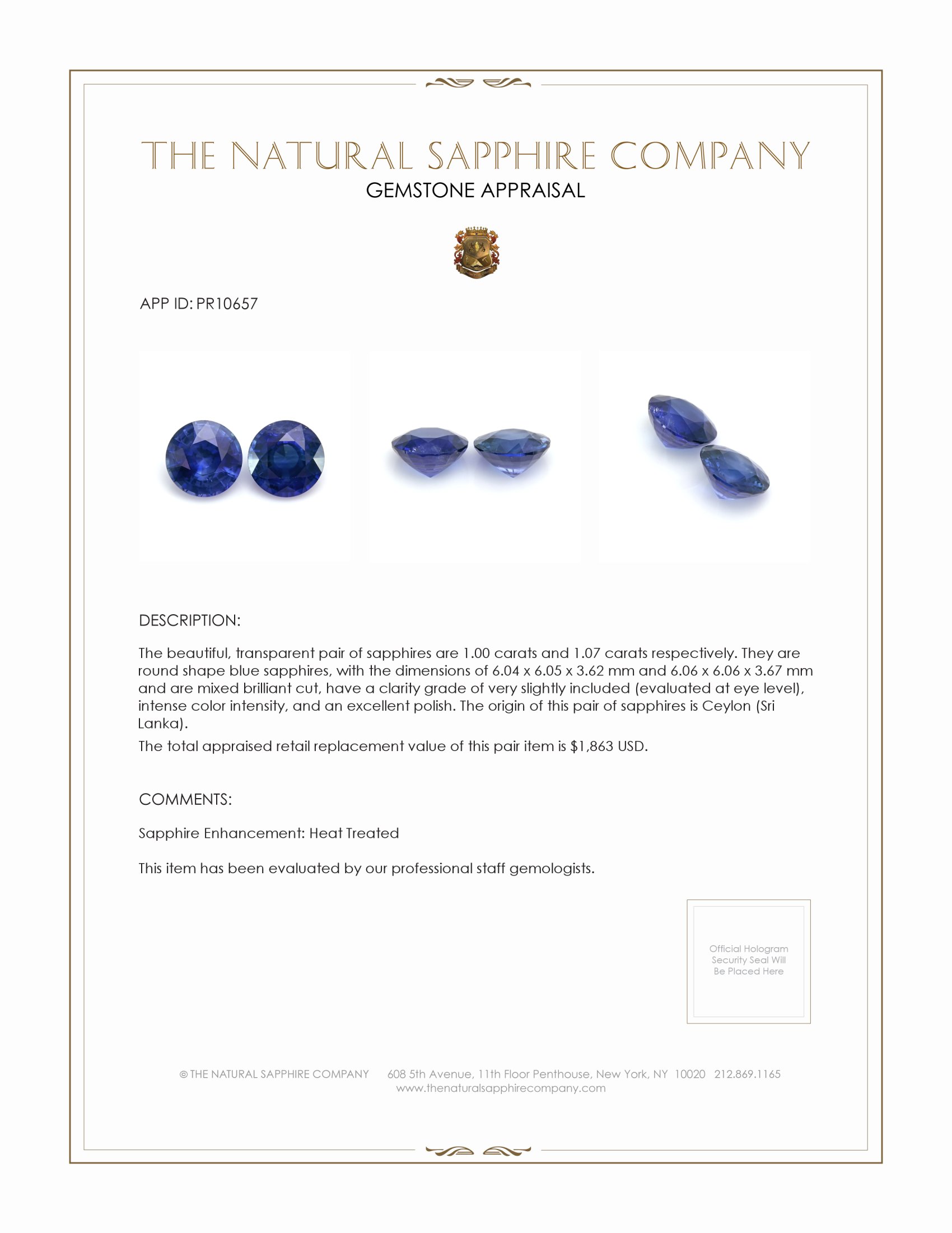 2.07 Ct.Tw. Blue Sapphire Pair from Ceylon (Sri Lanka)