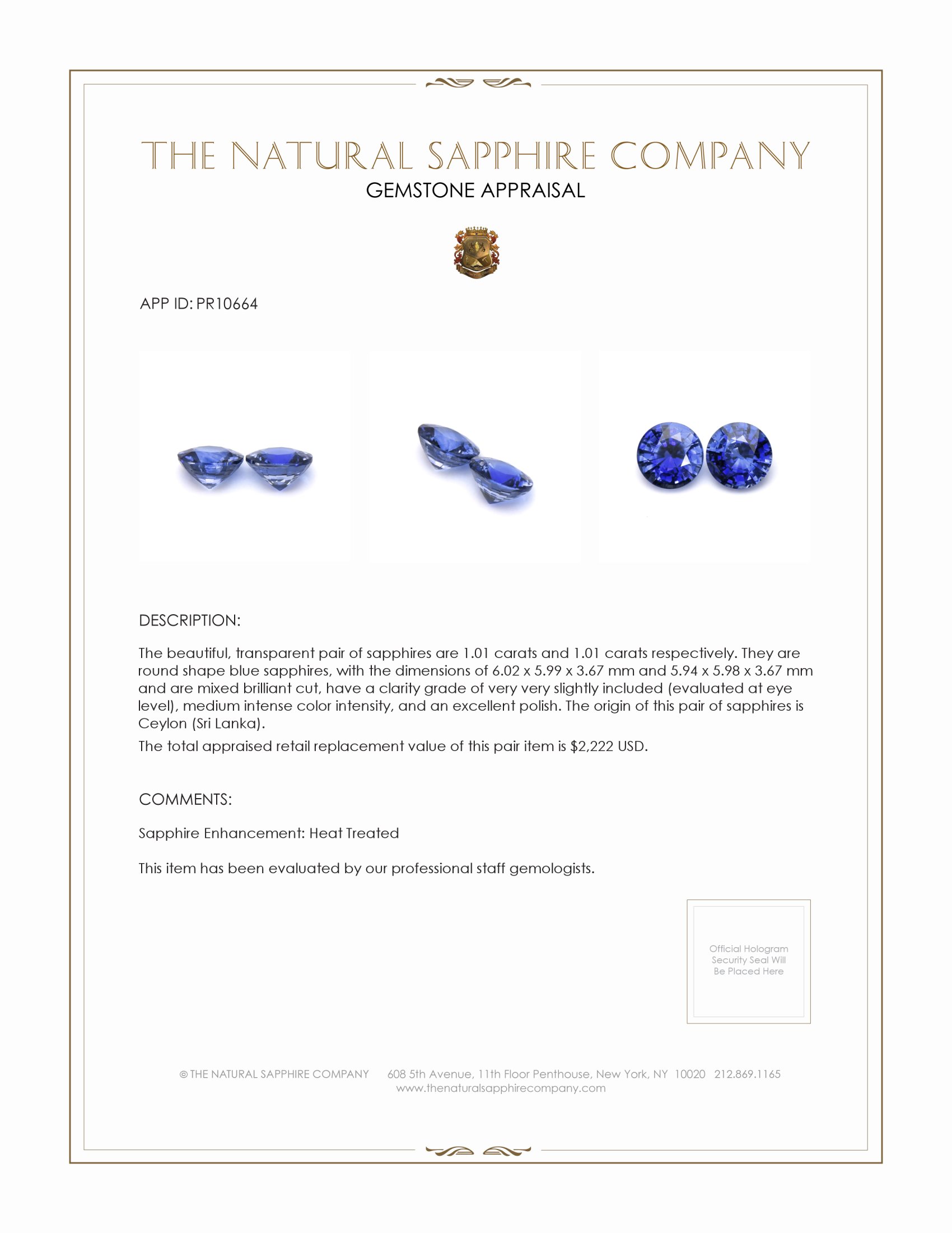 2.02 Ct.Tw. Blue Sapphire Pair from Ceylon (Sri Lanka)
