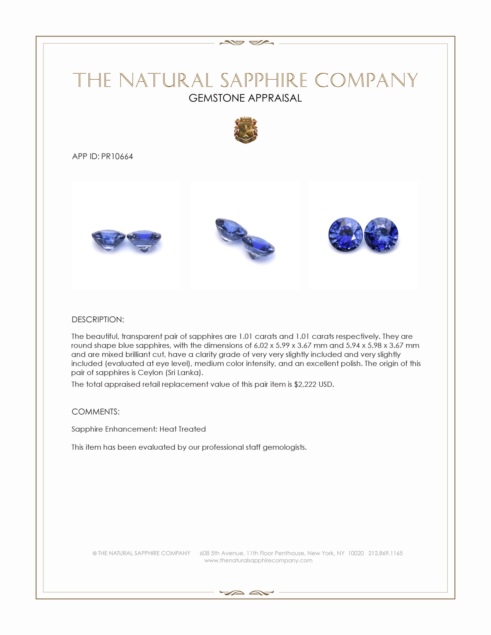 2.02 Ct.Tw. Blue Sapphire Pair from Ceylon (Sri Lanka)