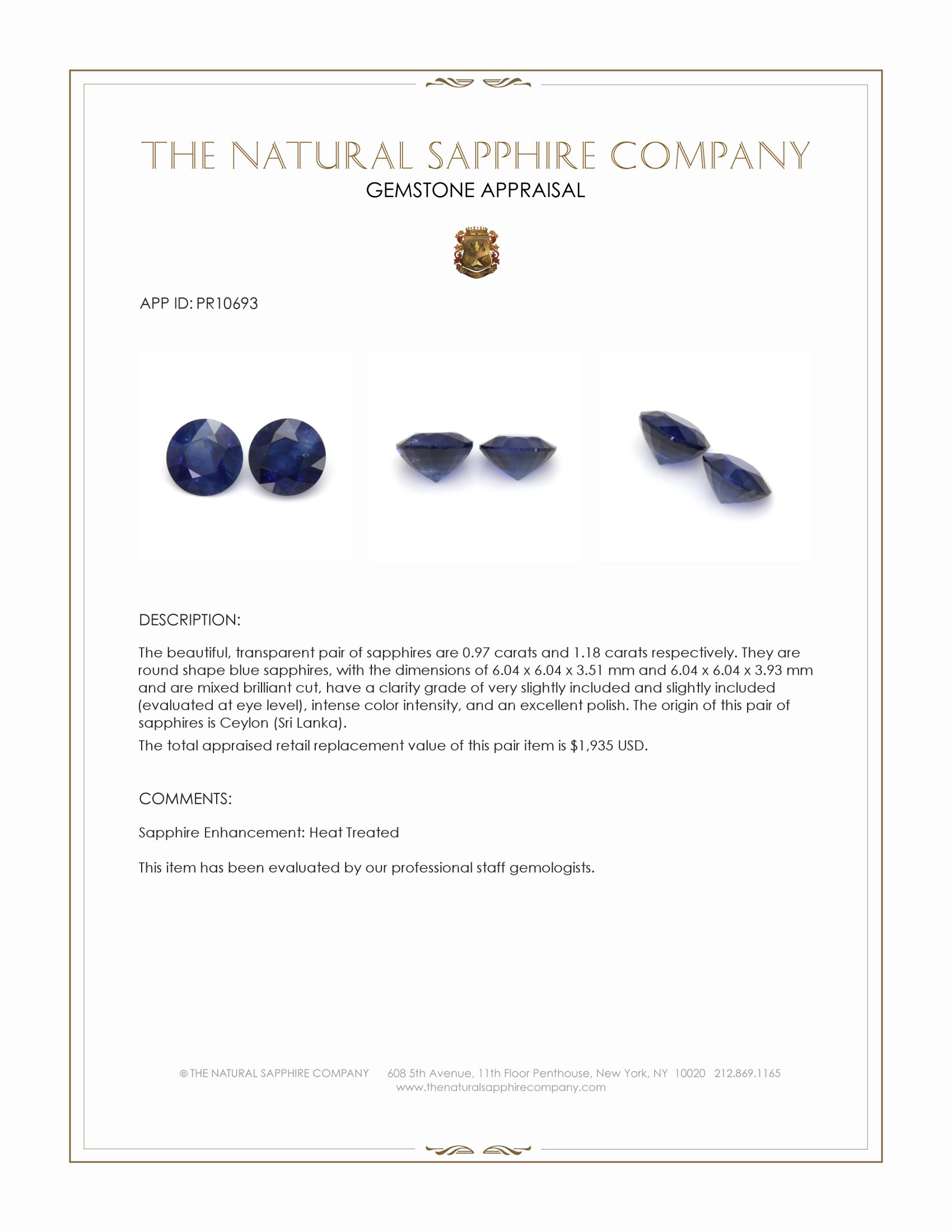 2.15 Ct.Tw. Blue Sapphire Pair from Ceylon (Sri Lanka)