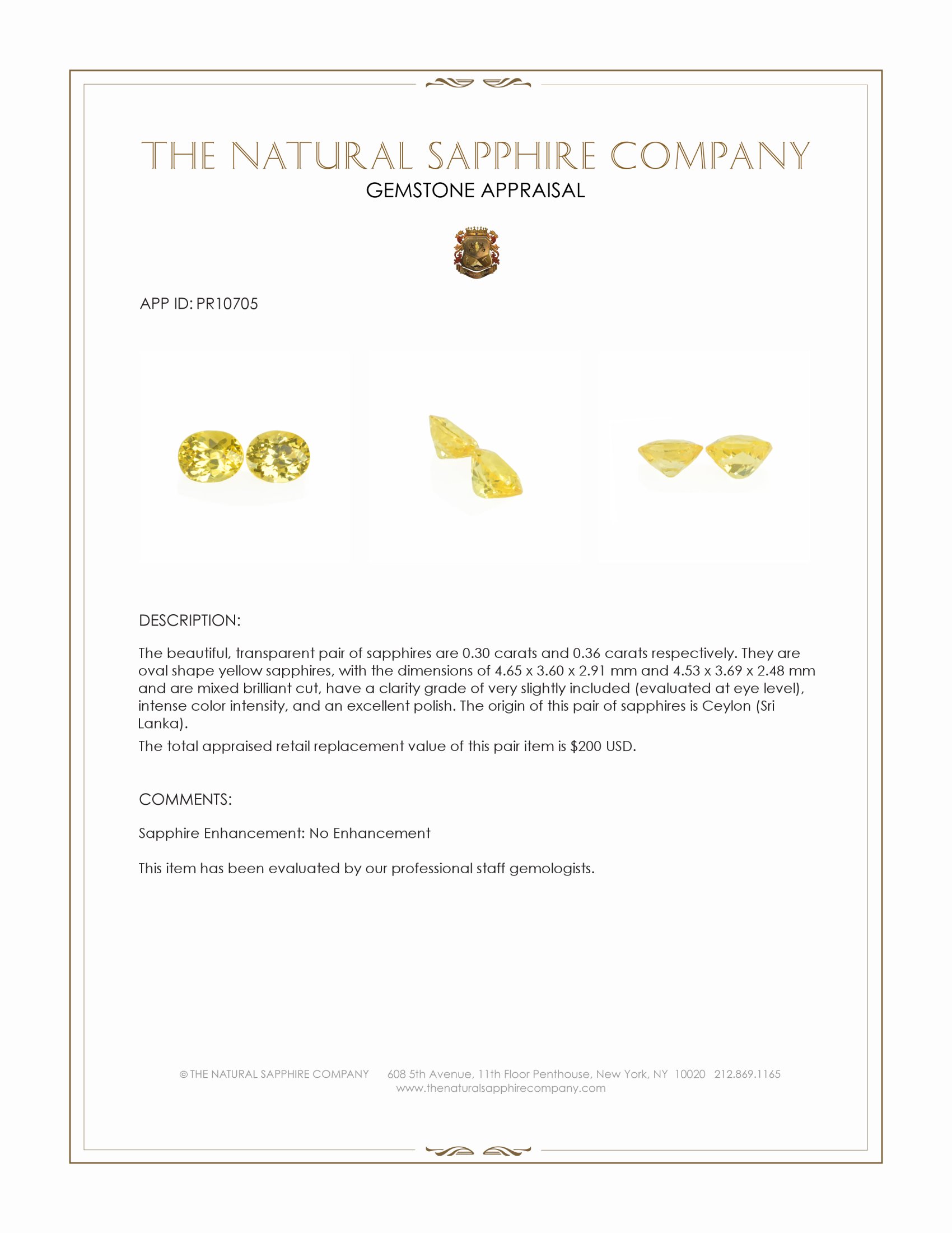 0.66 Ct.Tw. Yellow Sapphire Pair from Ceylon (Sri Lanka)