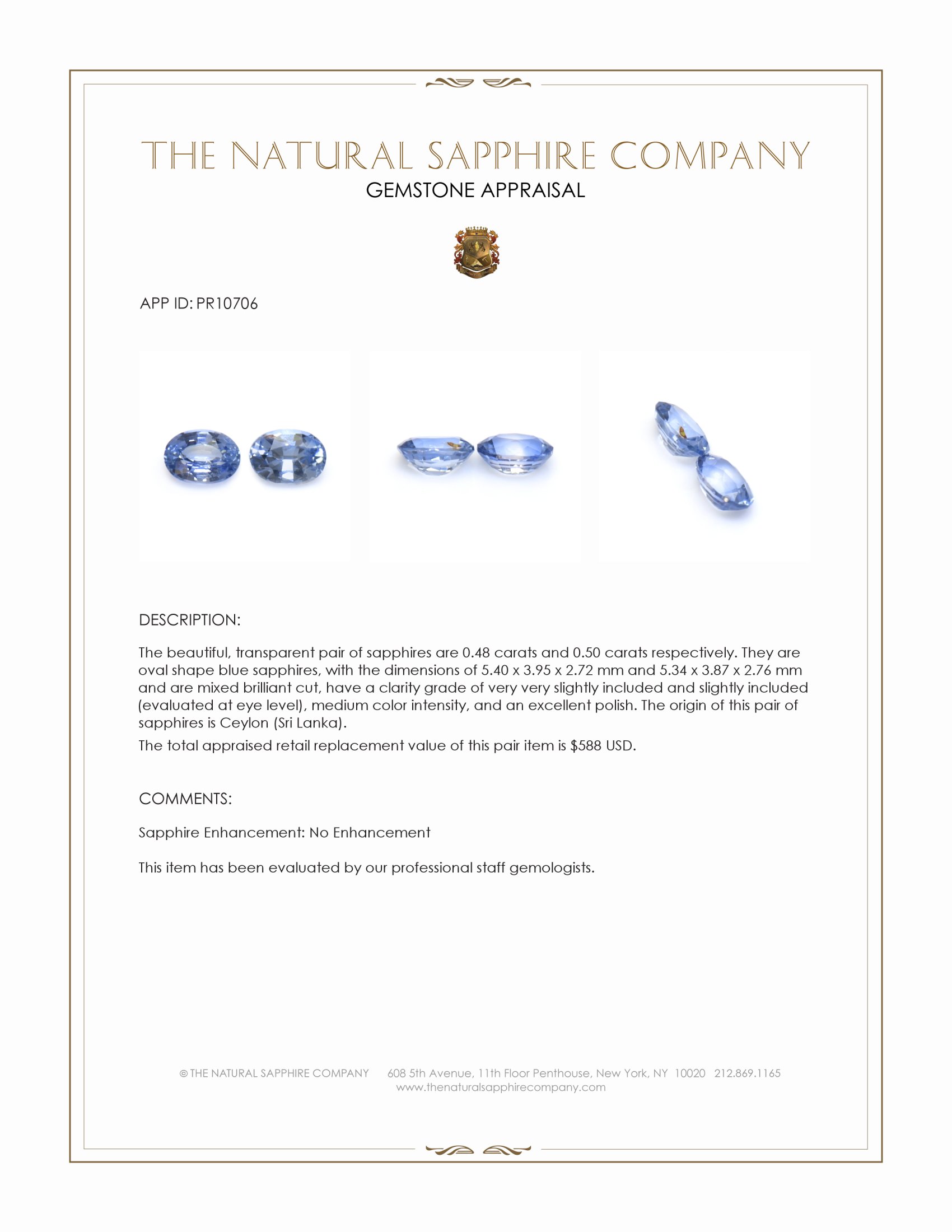 0.98 Ct.Tw. Blue Sapphire Pair from Ceylon (Sri Lanka)
