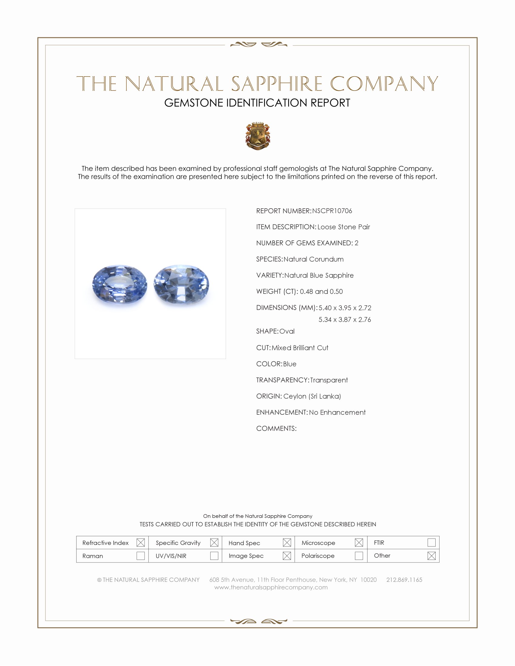 0.98 Ct.Tw. Blue Sapphire Pair from Ceylon (Sri Lanka)