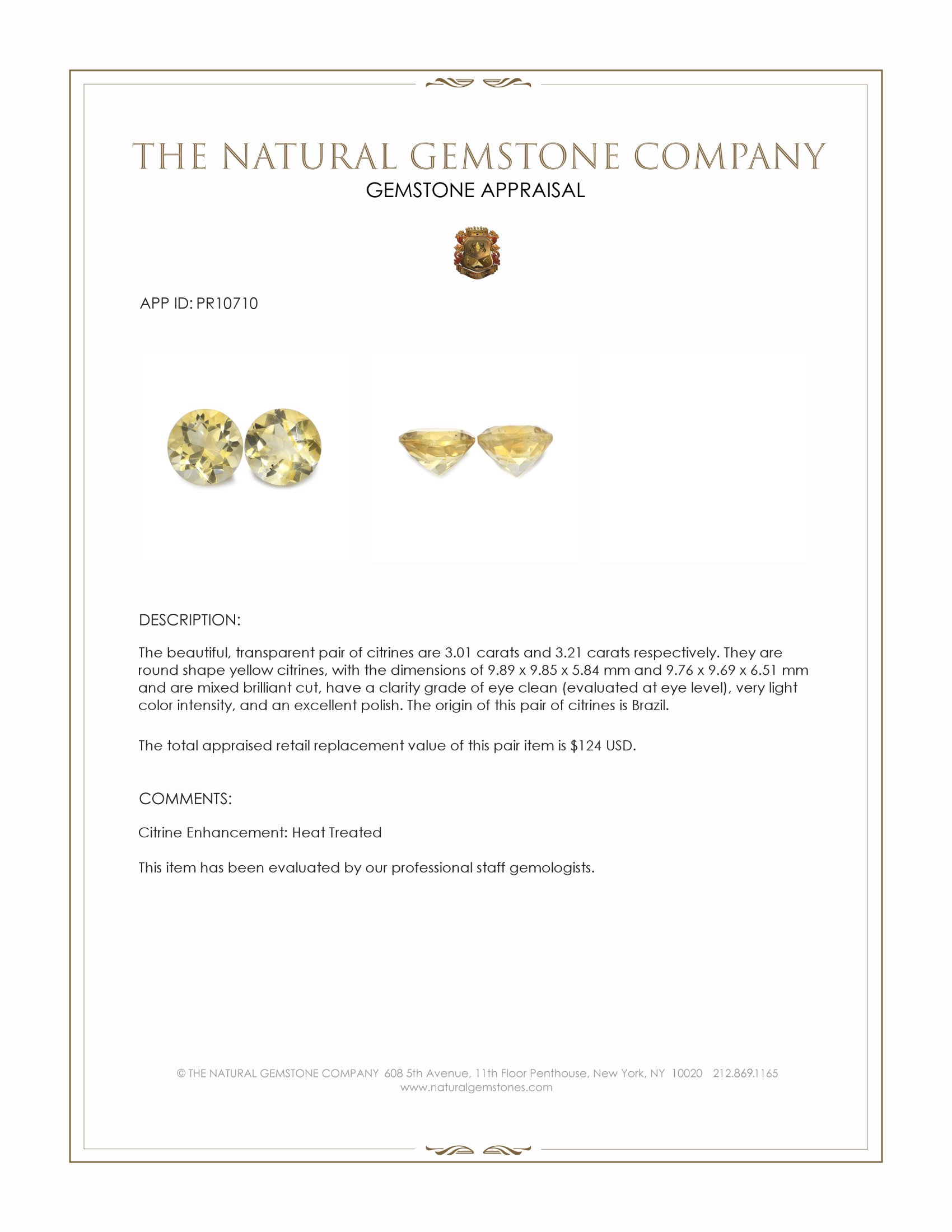 6.22 Ct.Tw. Yellow Citrine Pair from Brazil