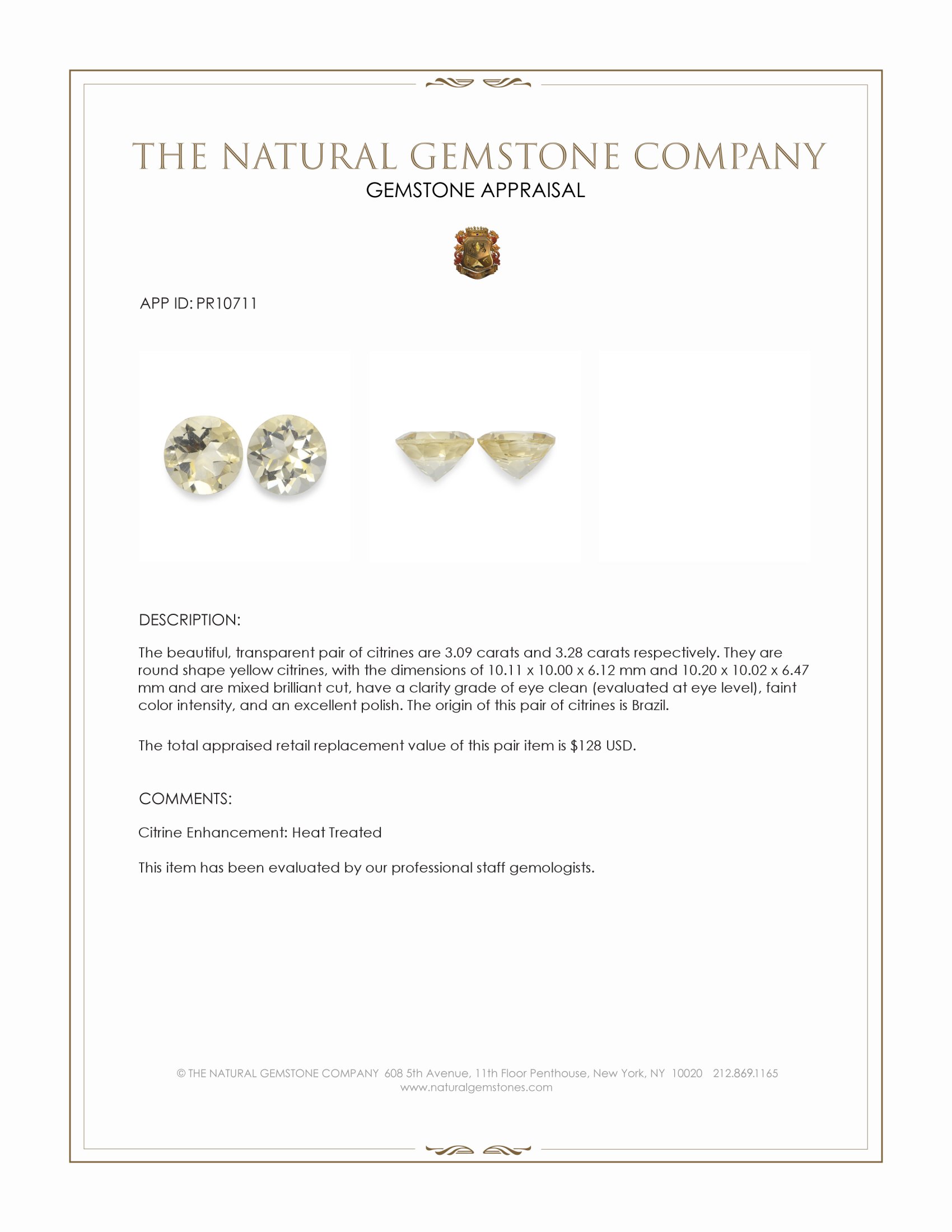 6.37 Ct.Tw. Yellow Citrine Pair from Brazil