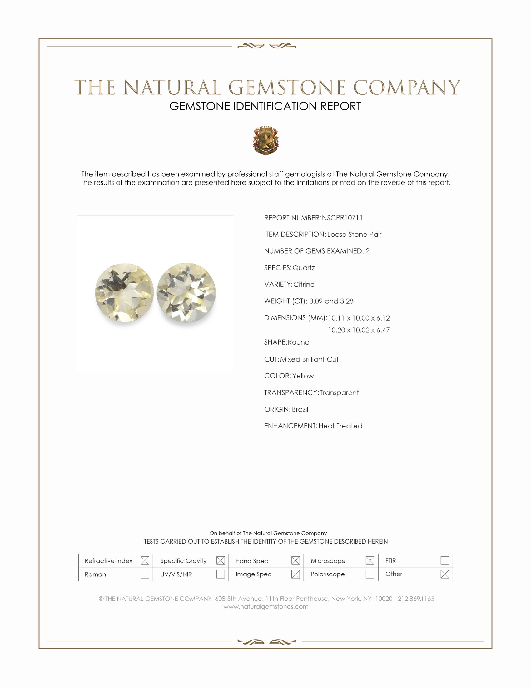 6.37 Ct.Tw. Yellow Citrine Pair from Brazil