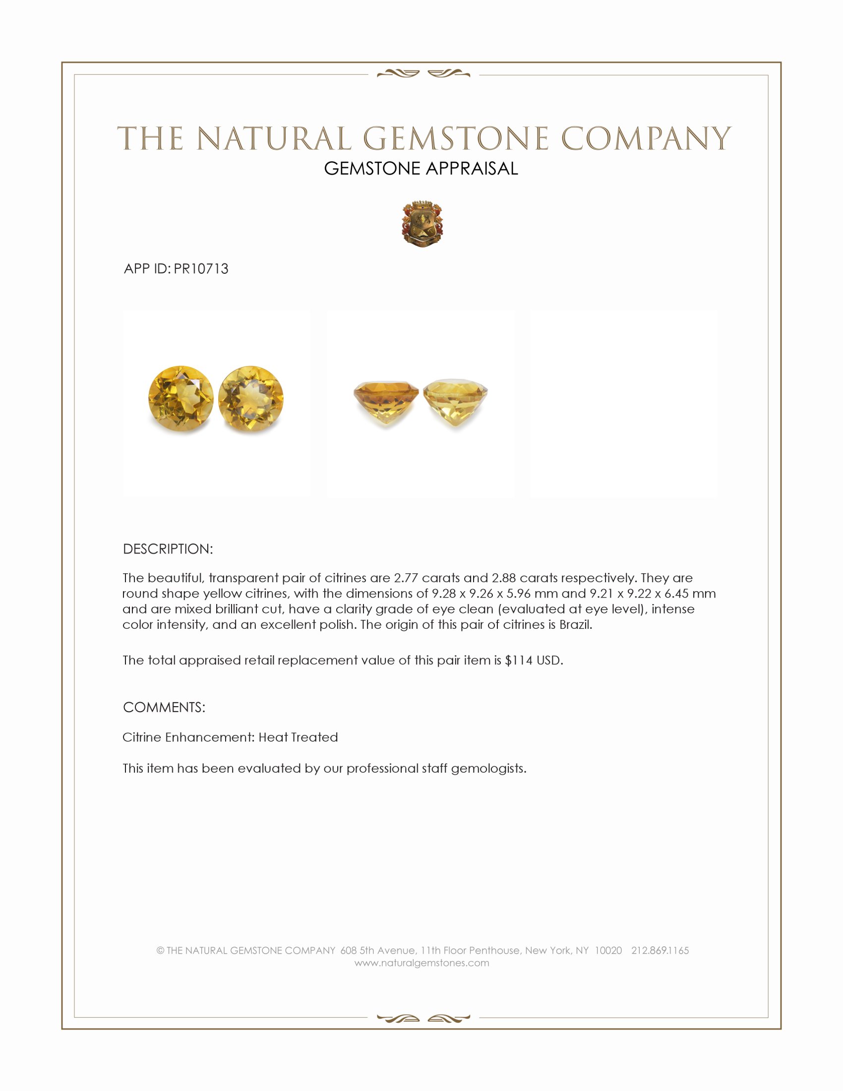5.65 Ct.Tw. Yellow Citrine Pair from Brazil