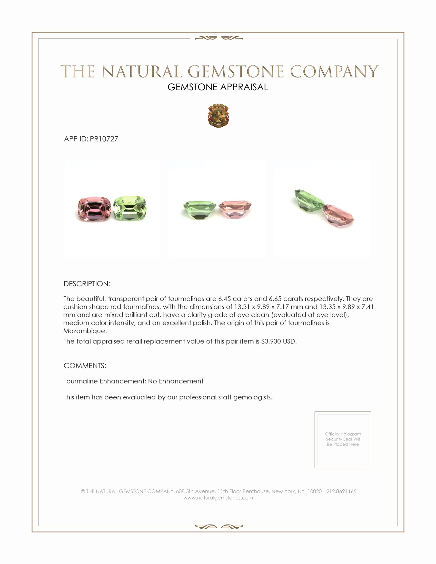 13.10 Ct.Tw. Tourmaline Pair from Mozambique