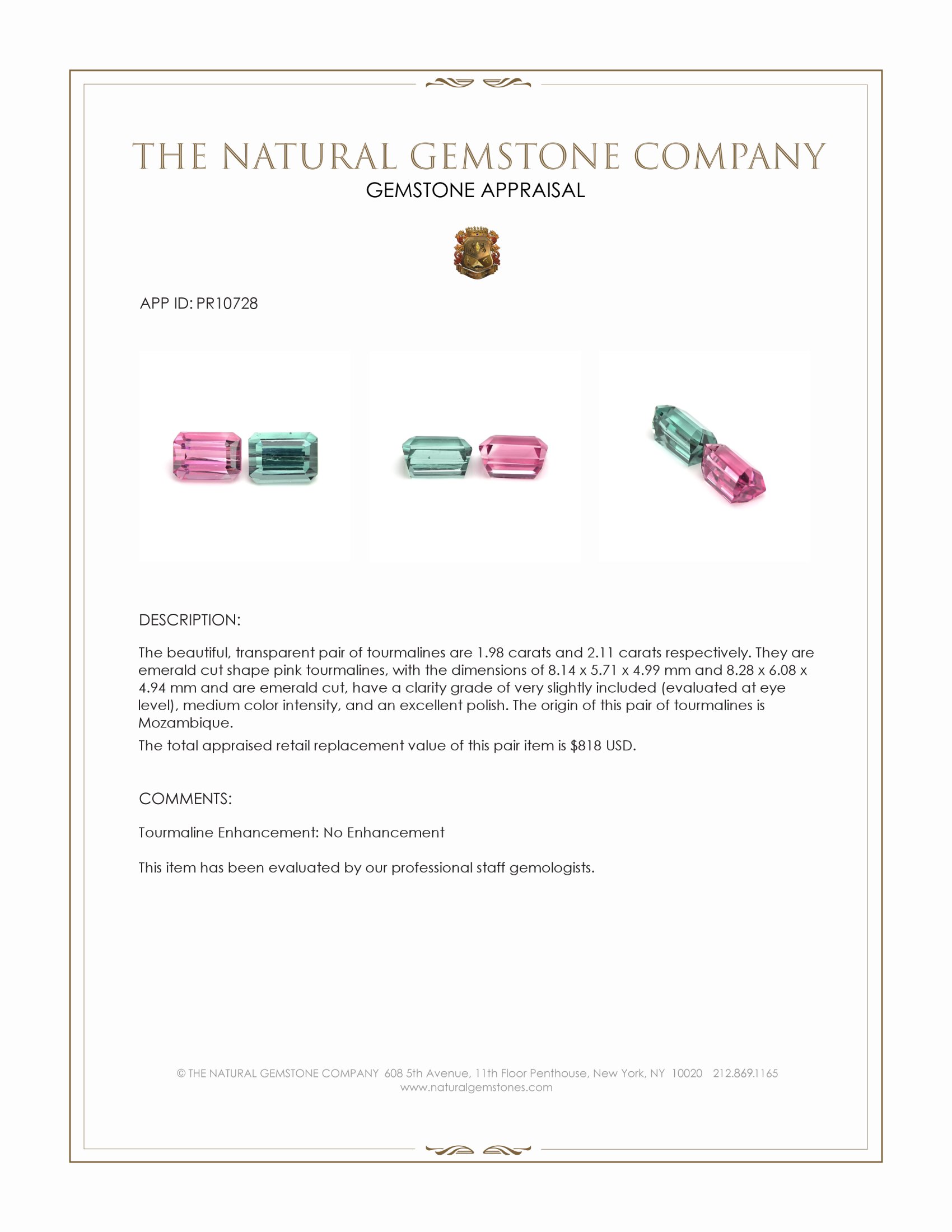 4.09 Ct.Tw. Pink Tourmaline Pair from Mozambique
