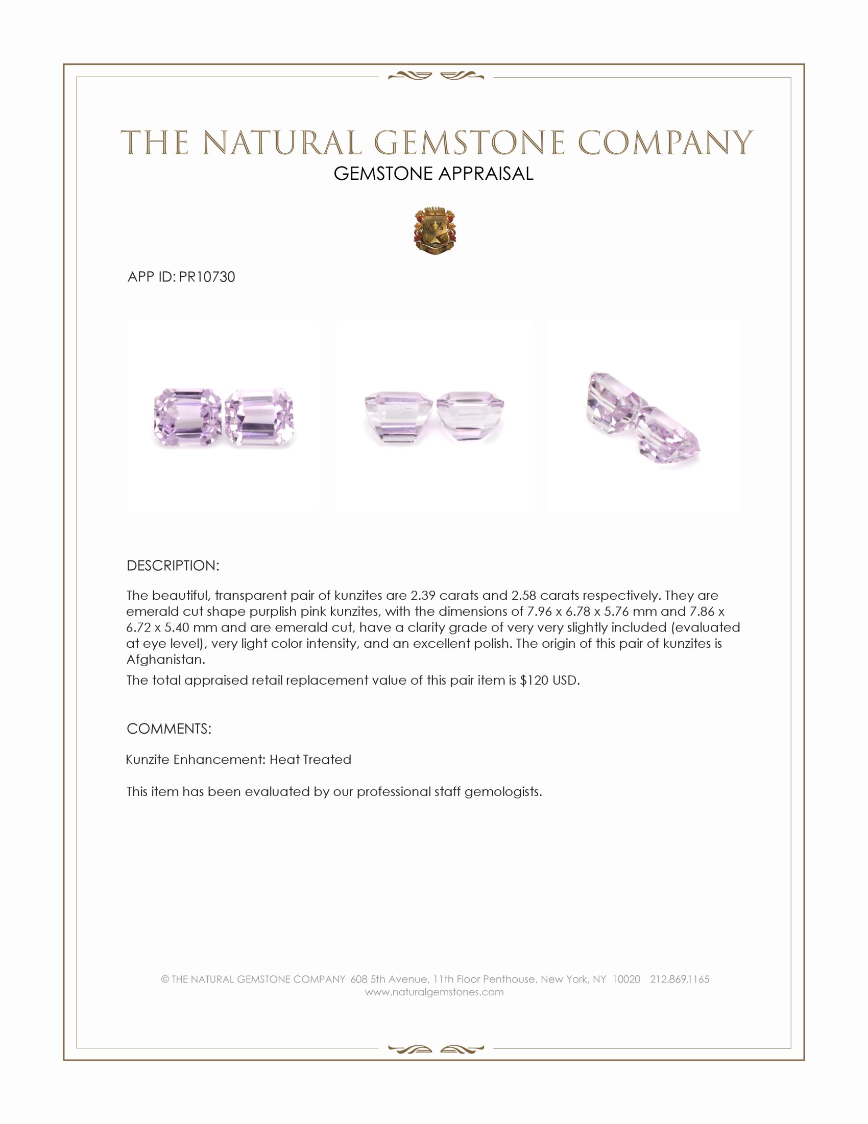 4.97 Ct.Tw. Purplish Pink Kunzite Pair from Afghanistan