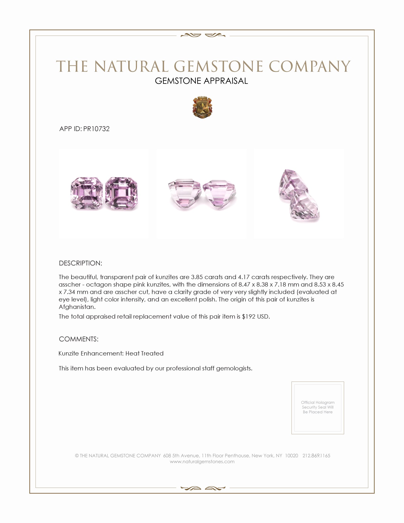 8.02 Ct.Tw. Kunzite Pair from Afghanistan