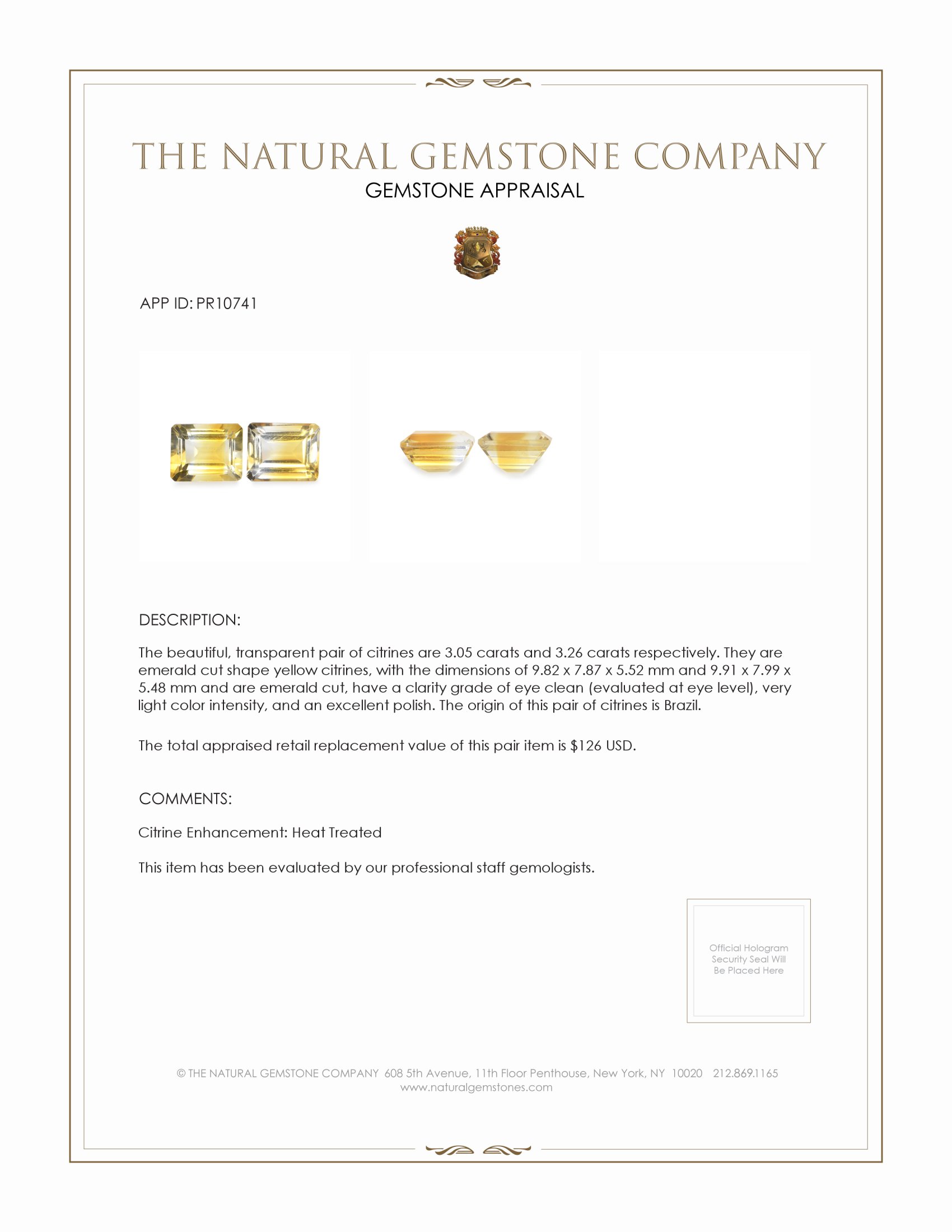 6.31 Ct.Tw. Yellow Citrine Pair from Brazil