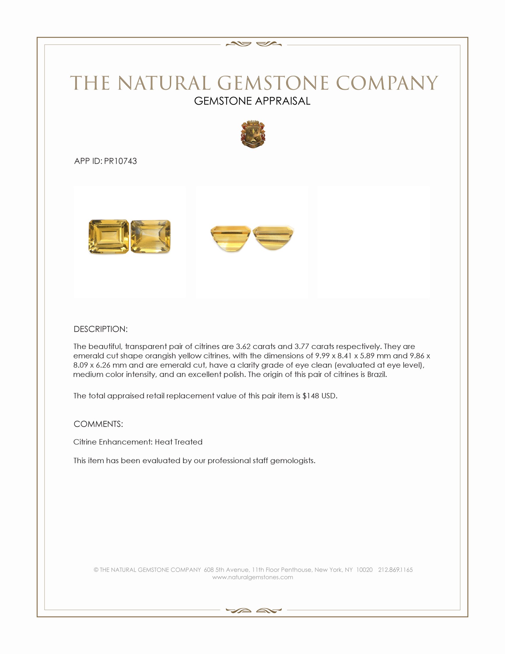 7.39 Ct.Tw. Citrine Pair from Brazil