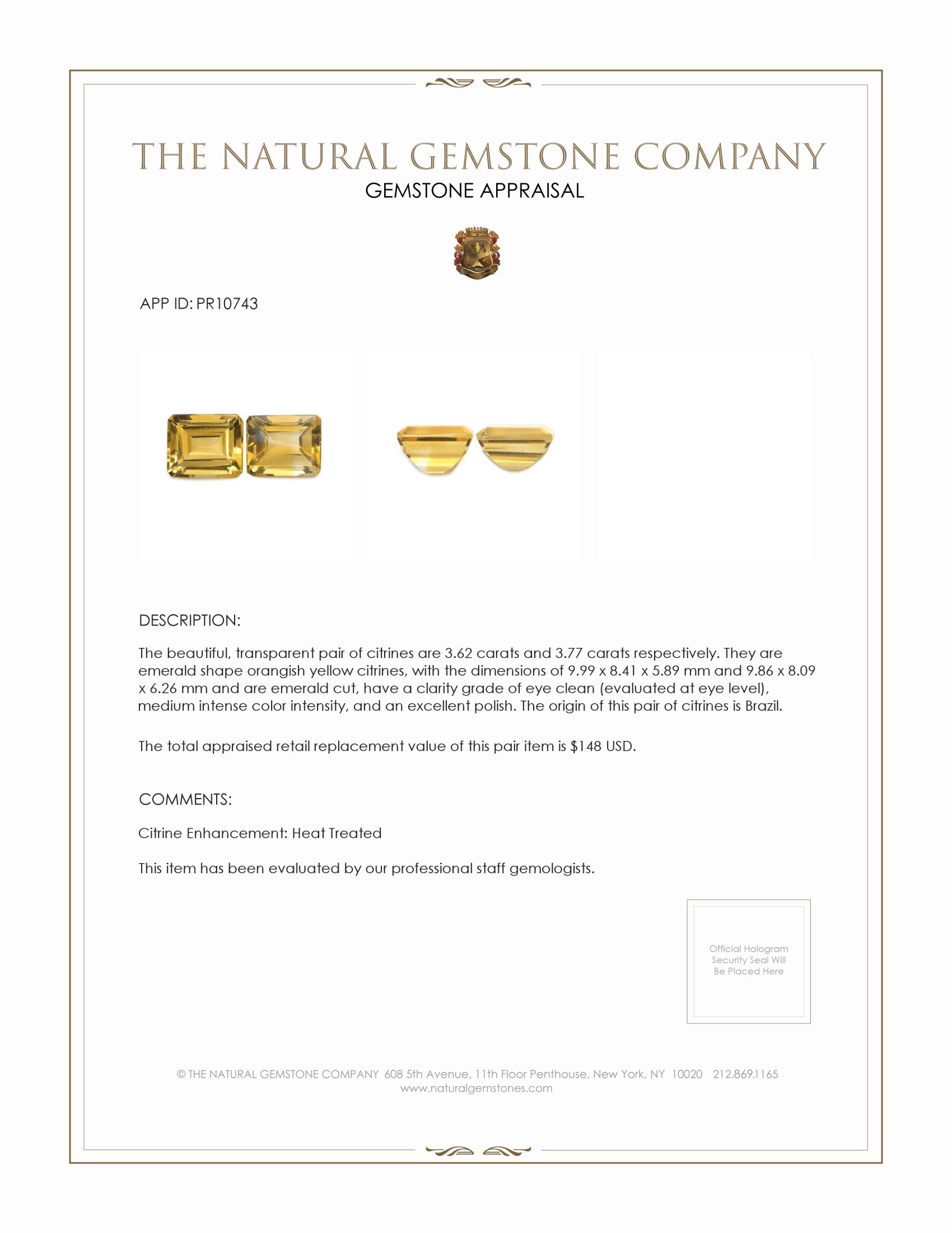 7.39 Ct.Tw. Citrine Pair from Brazil