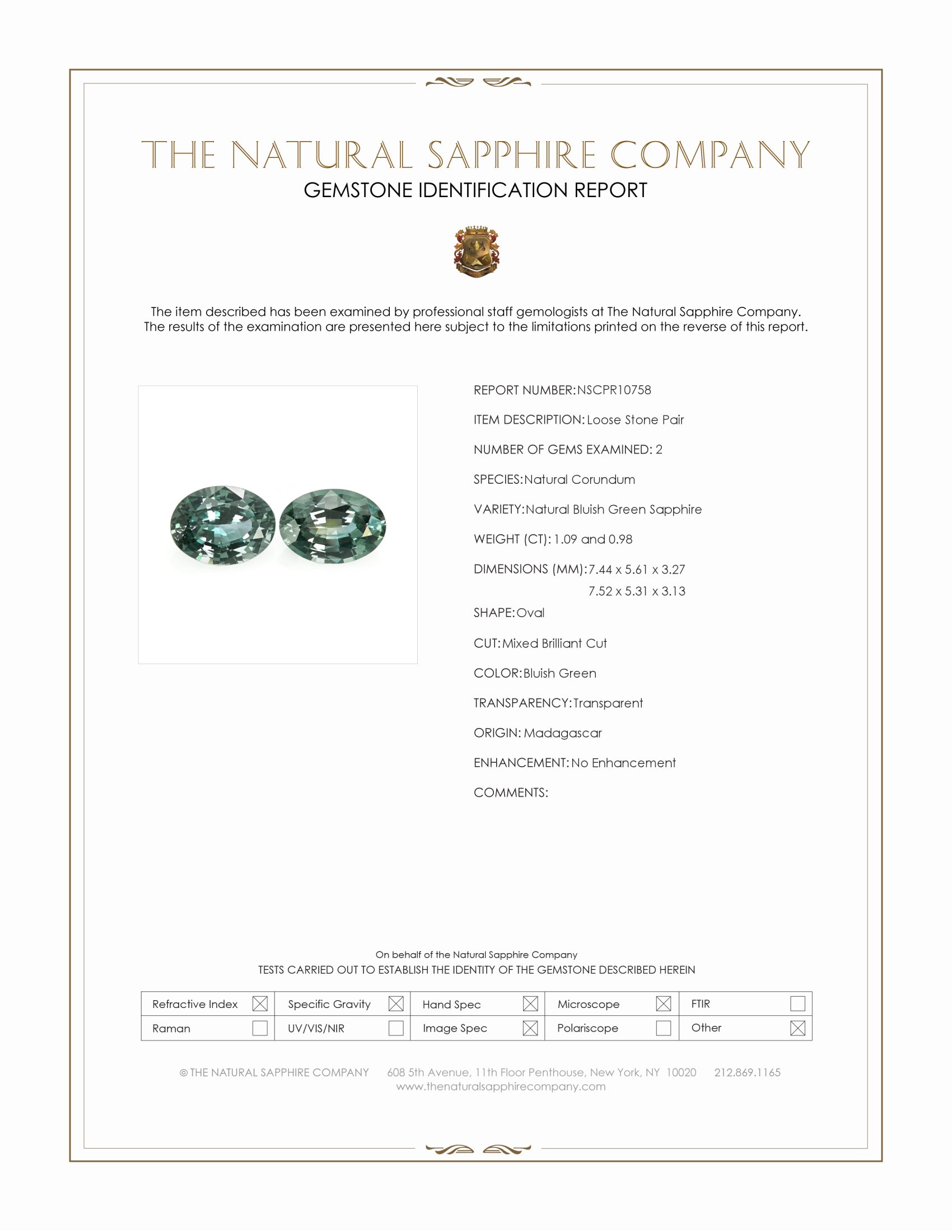 2.07 Ct.Tw. Bluish Green Sapphire Pair from Madagascar
