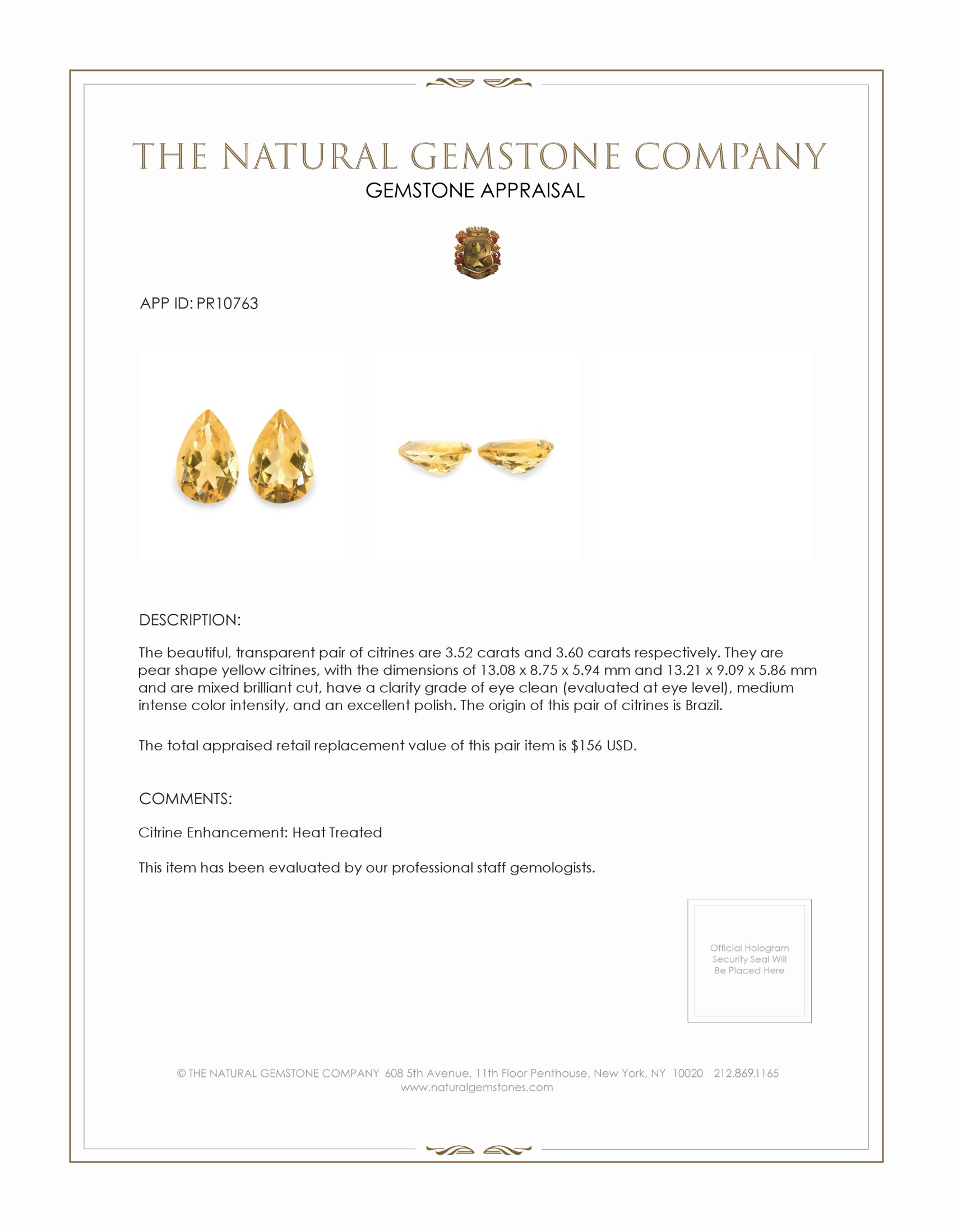 7.12 Ct.Tw. Citrine Pair from Brazil