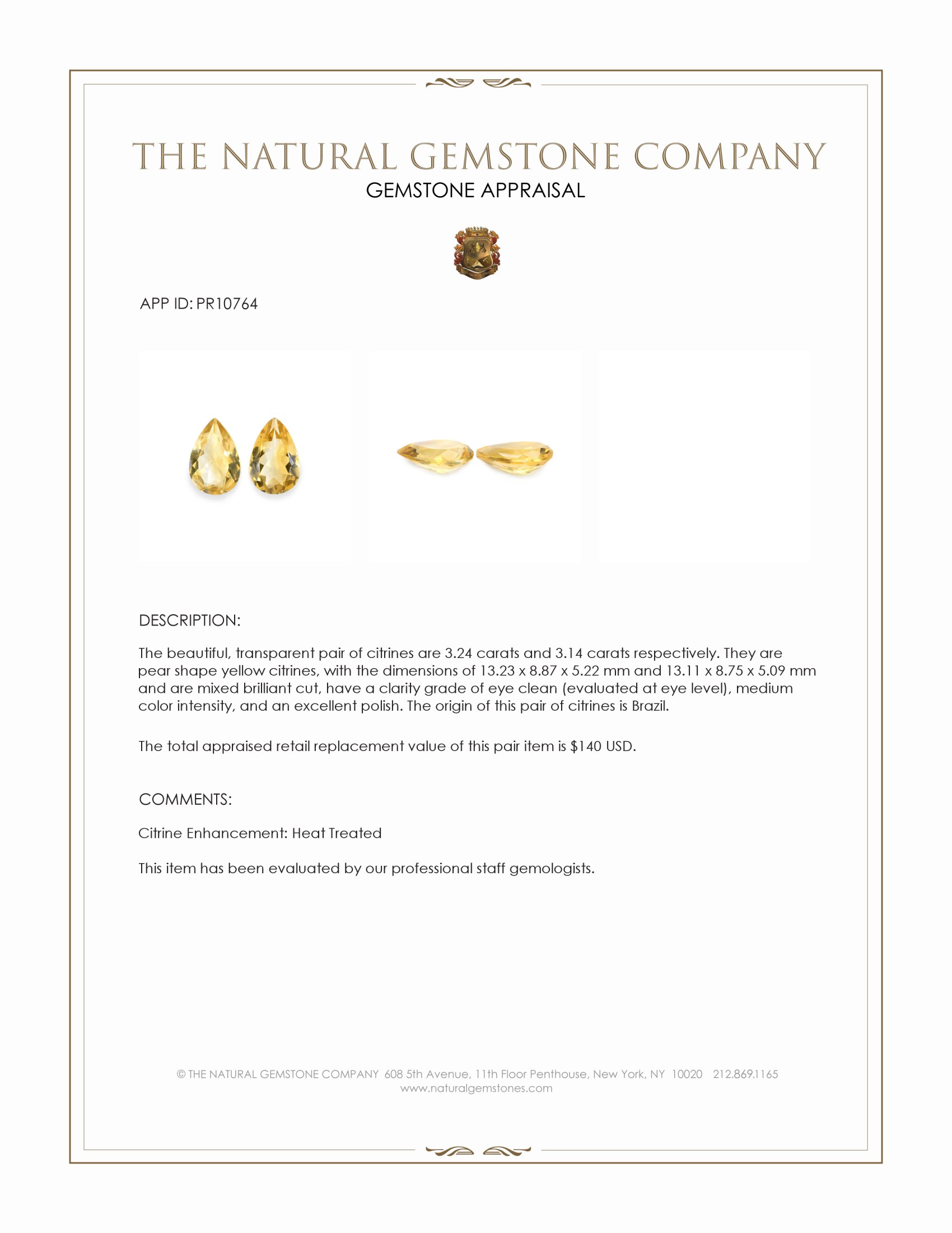 6.38 Ct.Tw. Yellow Citrine Pair from Brazil