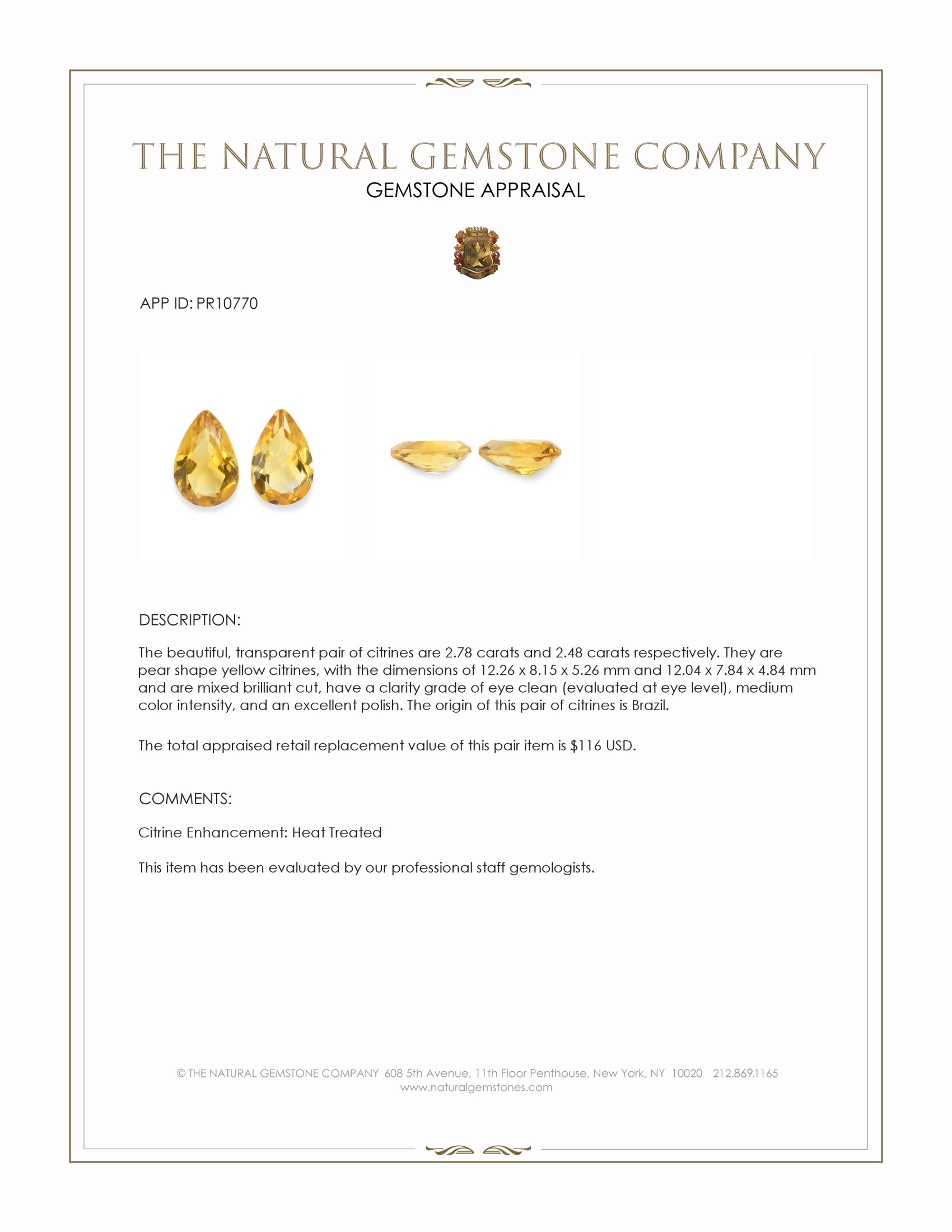 5.26 Ct.Tw. Yellow Citrine Pair from Brazil