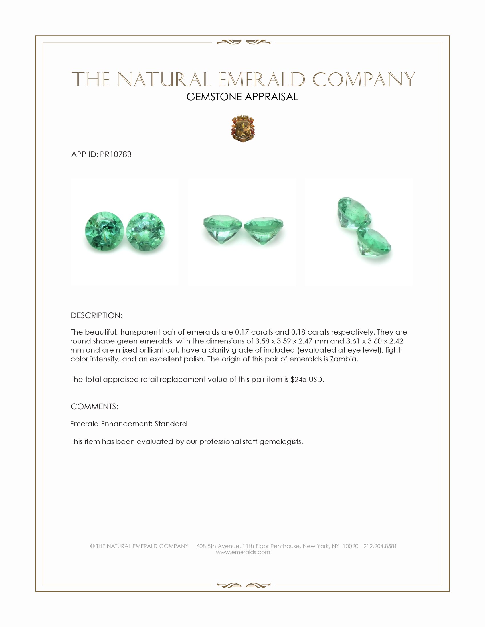 0.35 Ct.Tw. Emerald Pair from Zambia